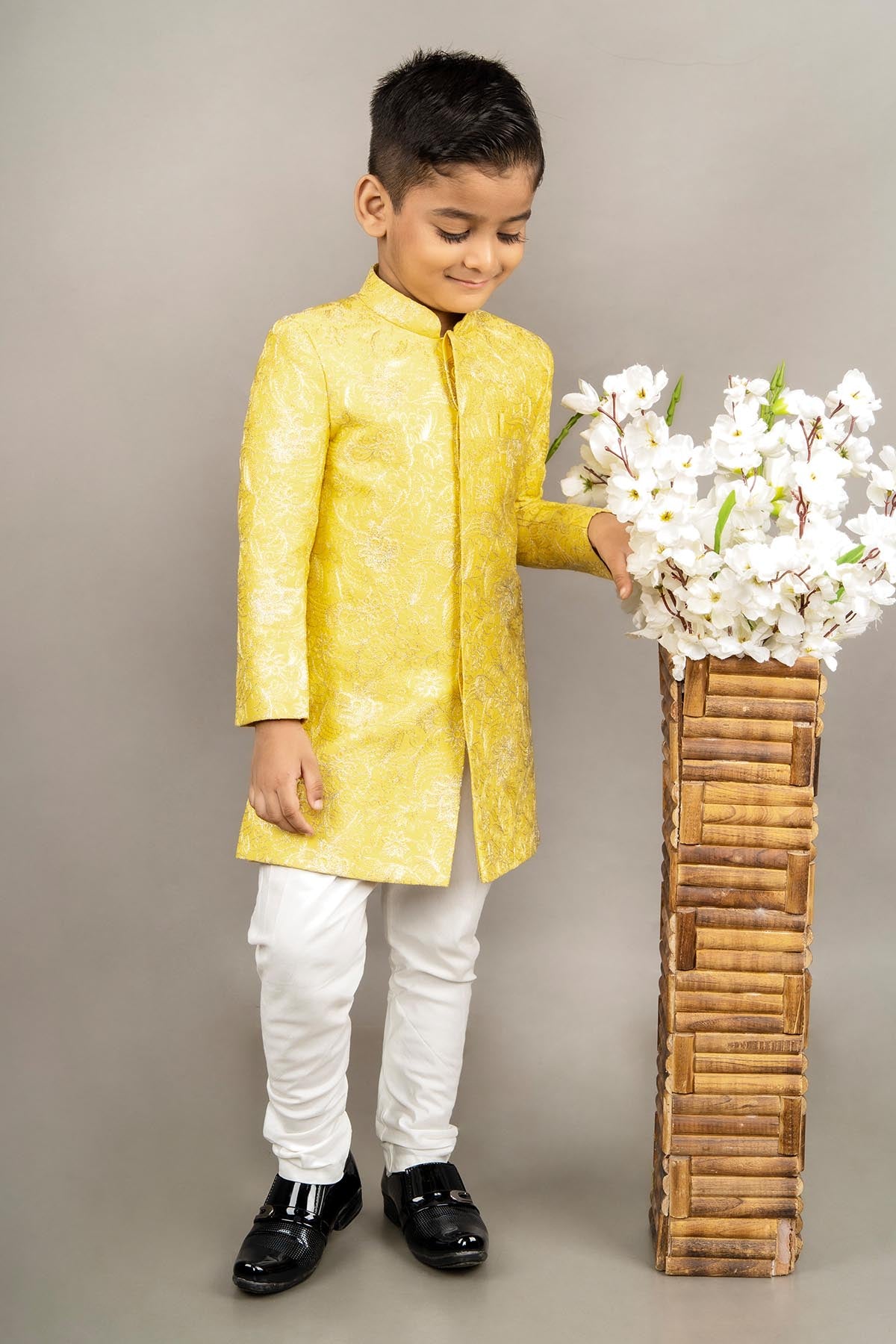 Yellow Embroidered Sherwani Set