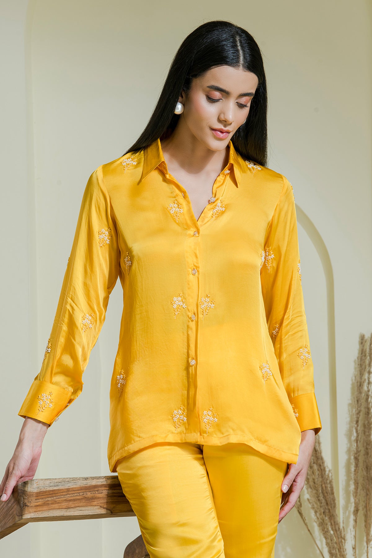 Yellow Embroidered Shirt & Pants