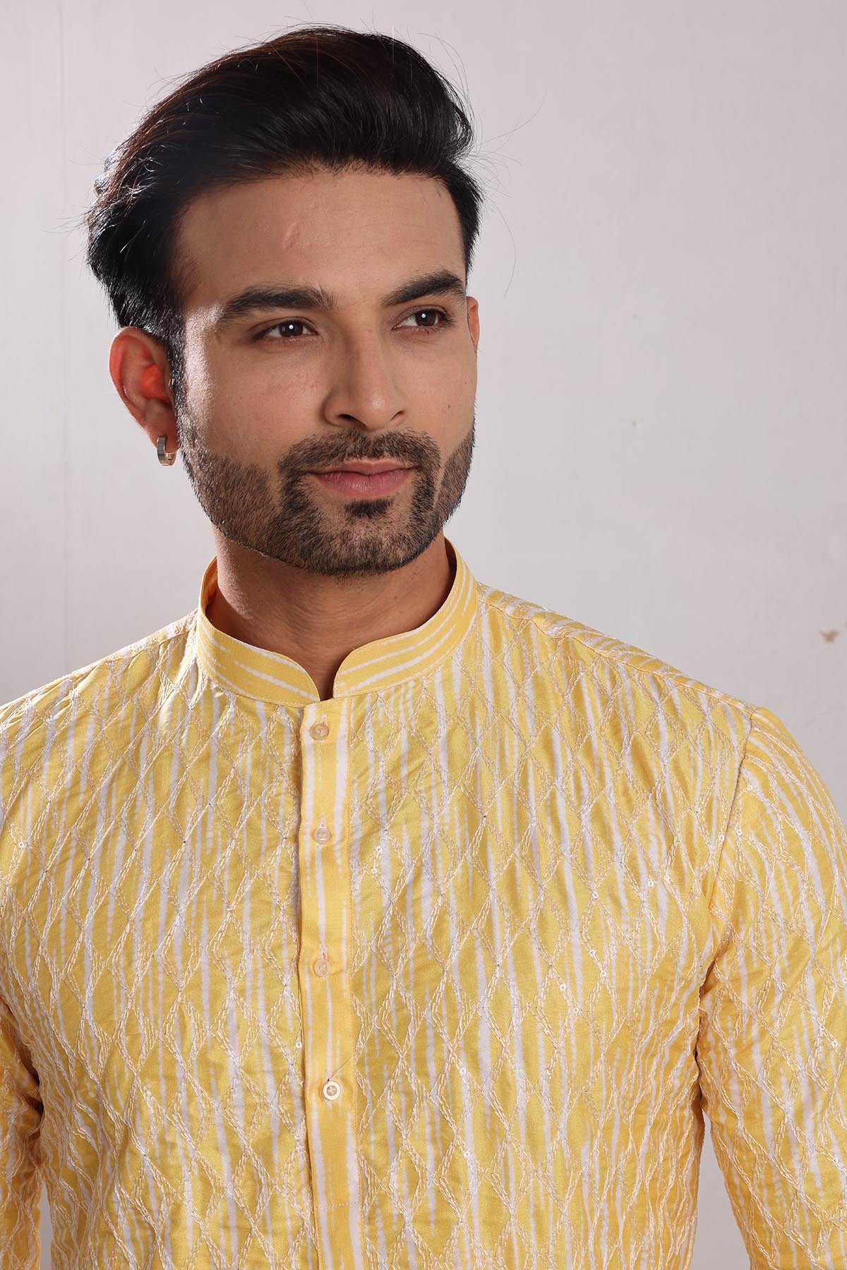 Yellow Embroidered Silk Kurta