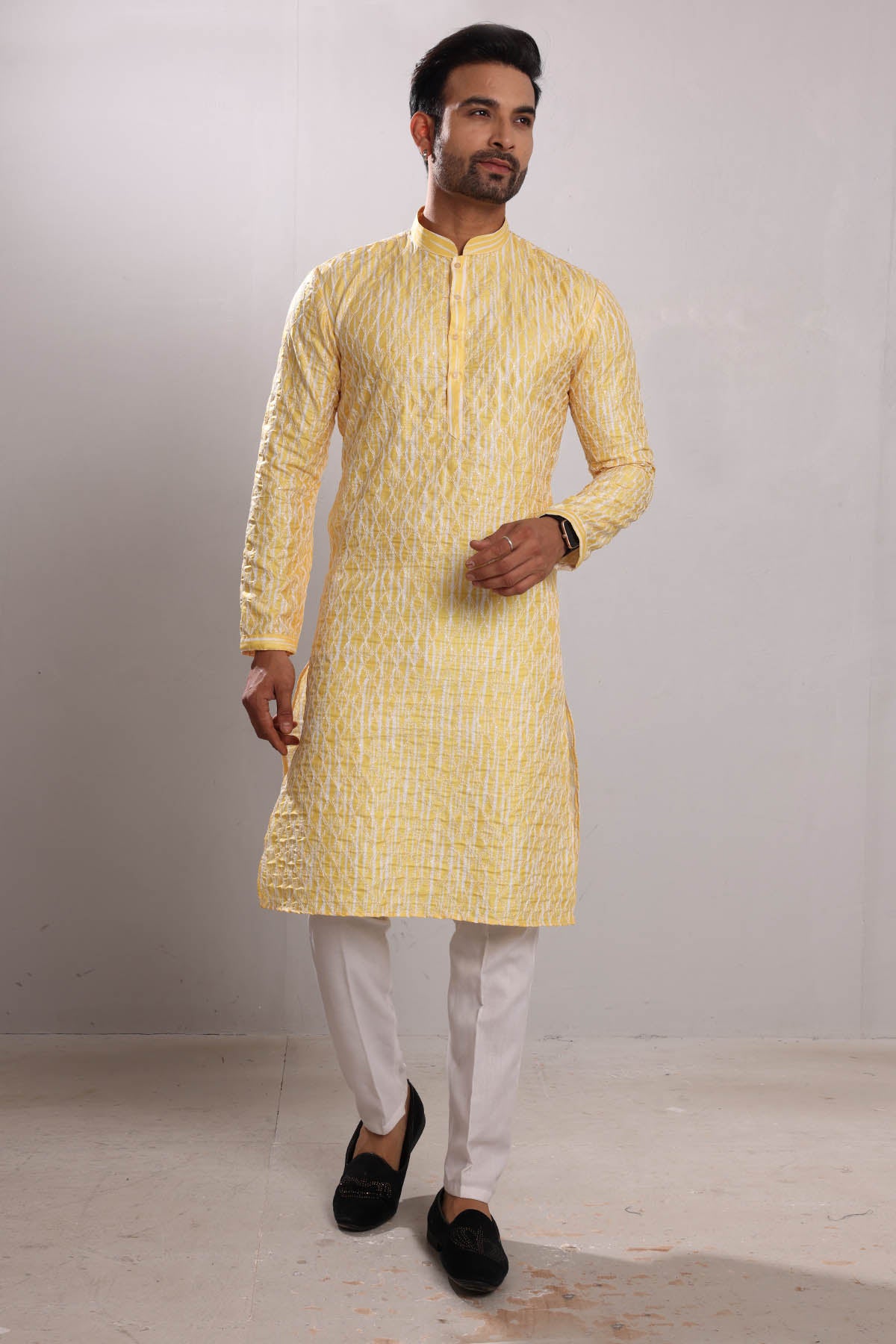Yellow Embroidered Silk Kurta