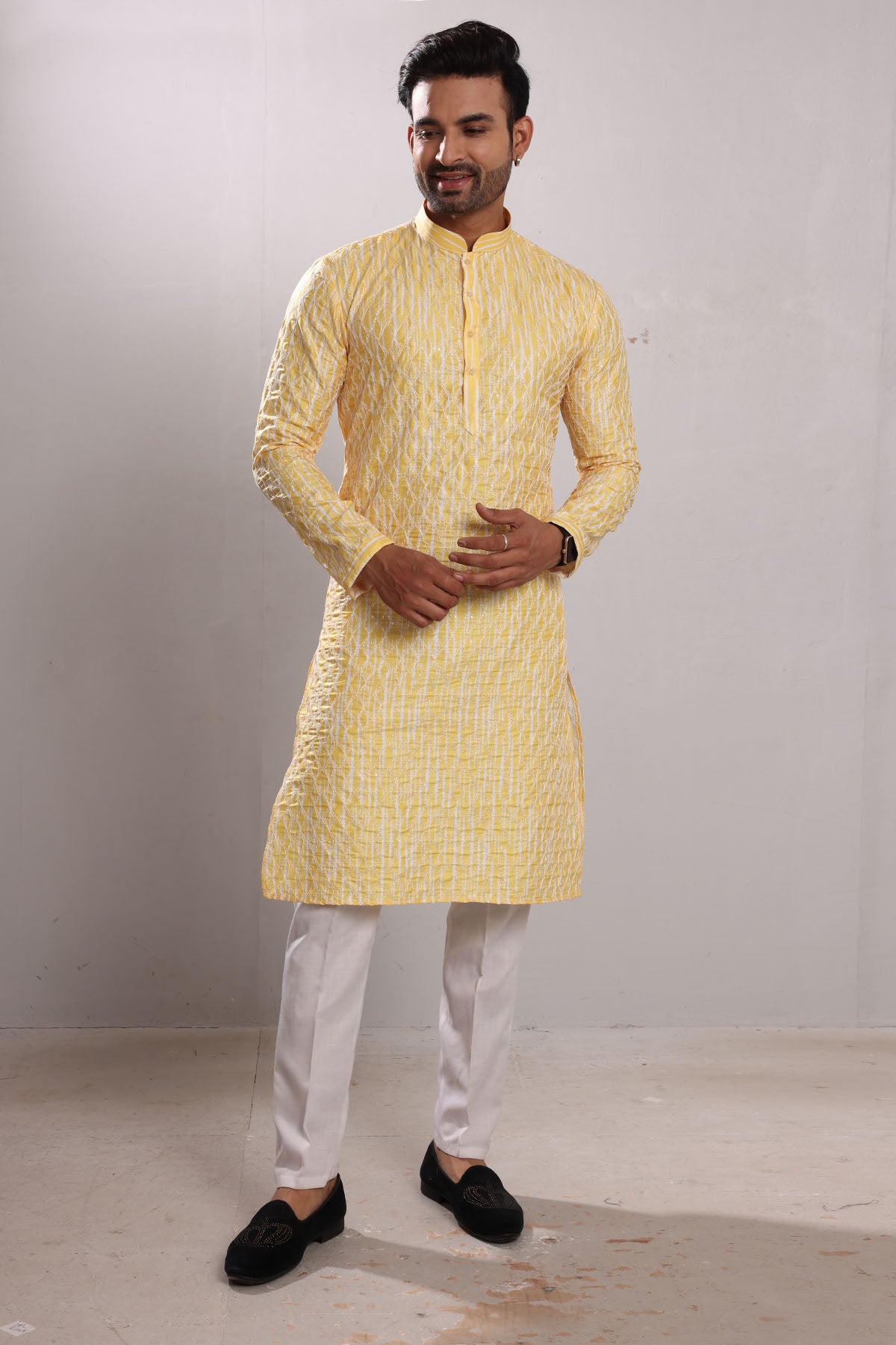 Yellow Embroidered Silk Kurta