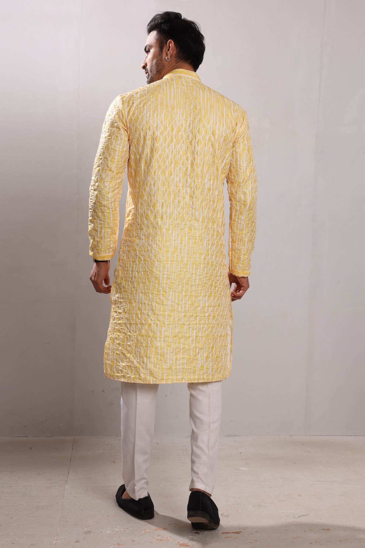 Yellow Embroidered Silk Kurta