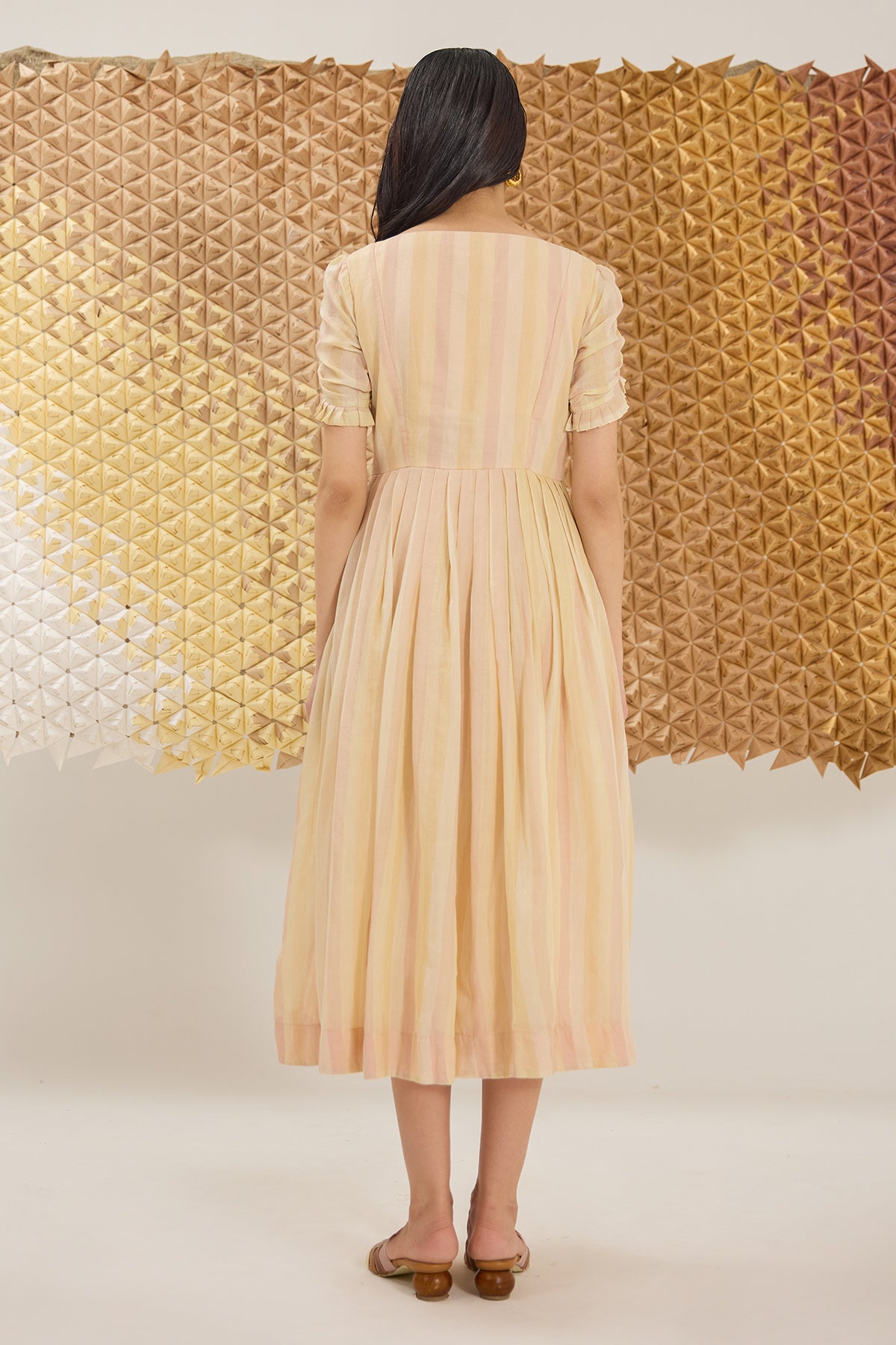 Yellow Embroidered Striped Dress