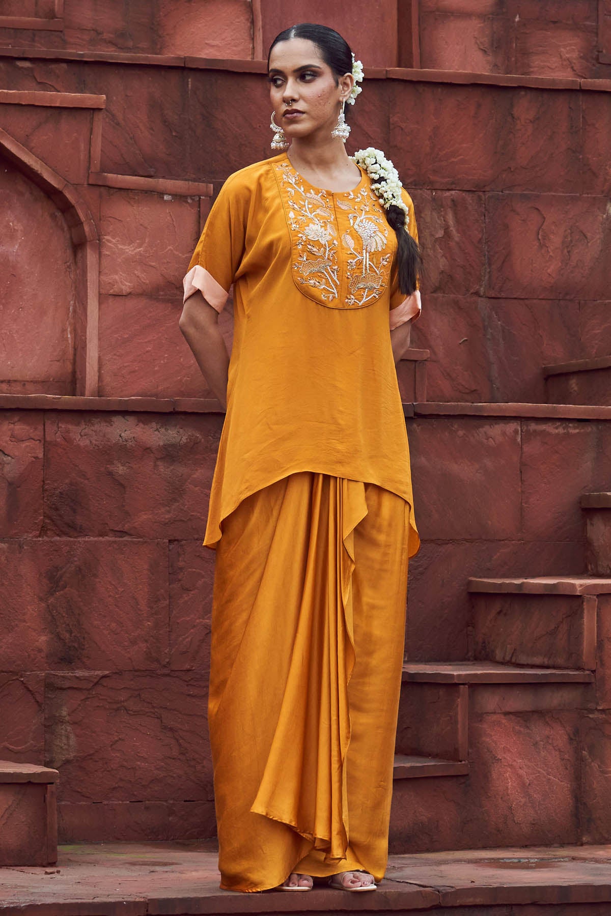 Yellow Embroidered Top & Dhoti