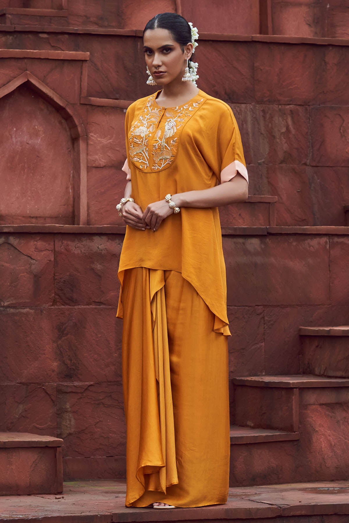 Yellow Embroidered Top & Dhoti