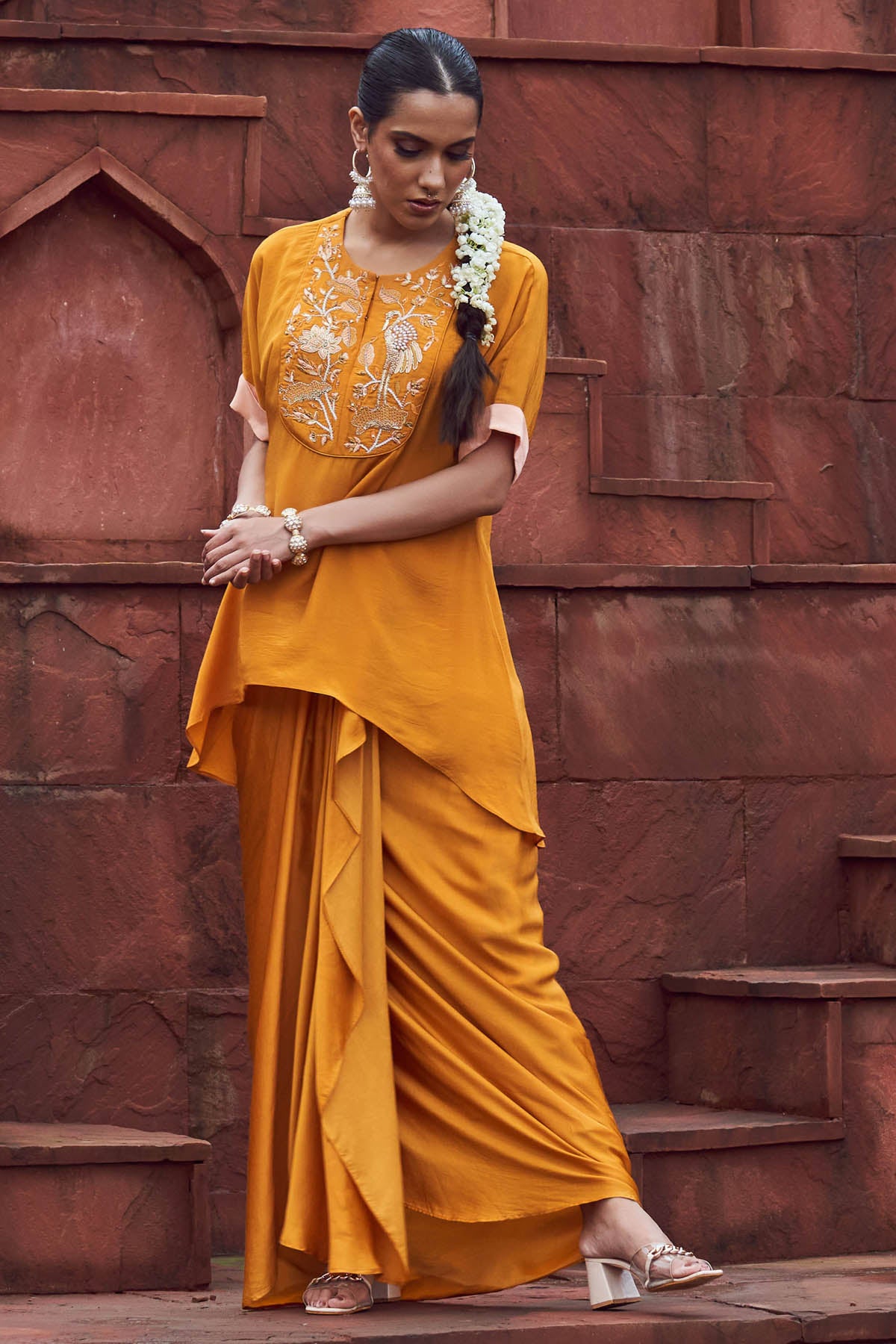 Yellow Embroidered Top & Dhoti