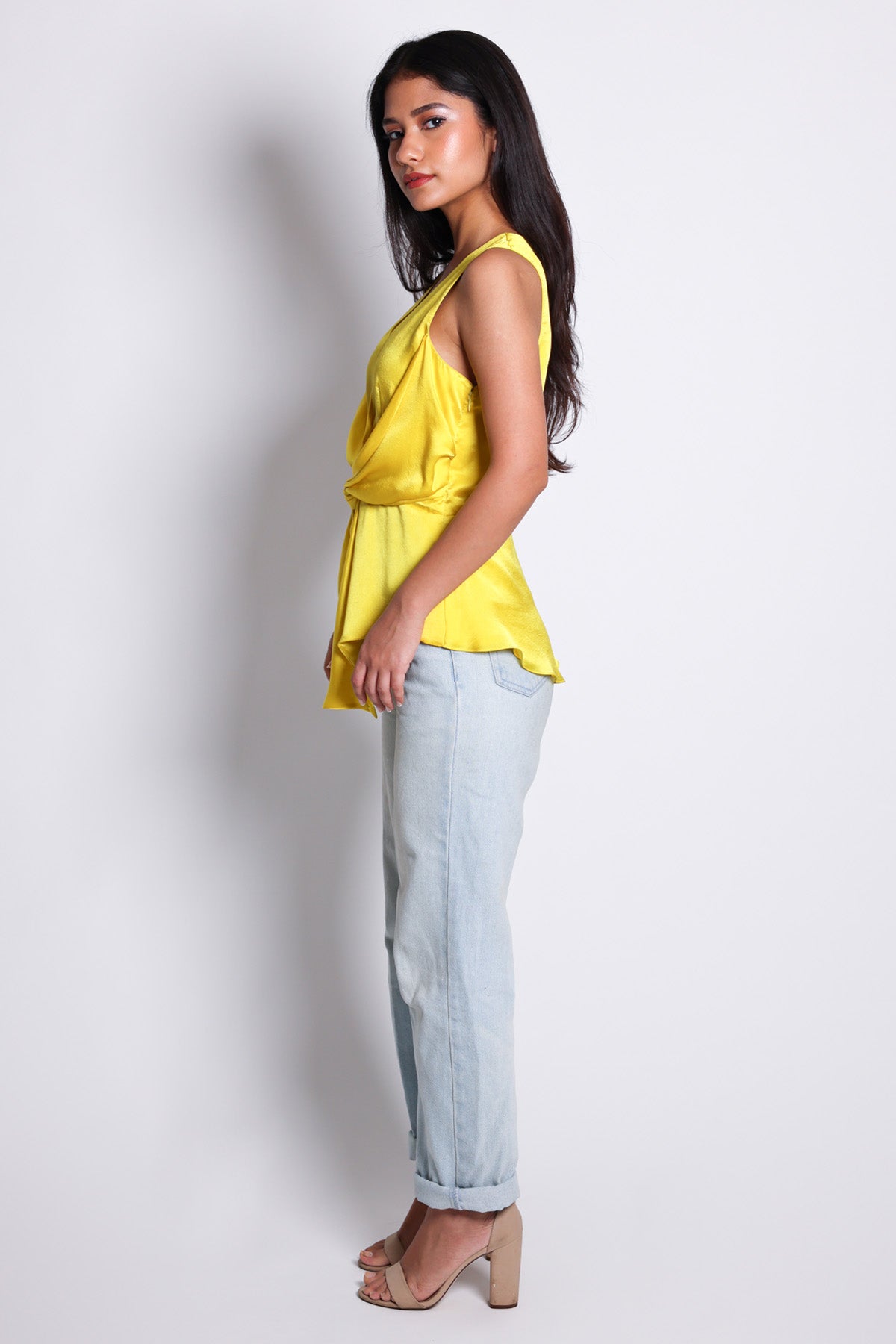 Yellow Enwrap Sleeveless Top