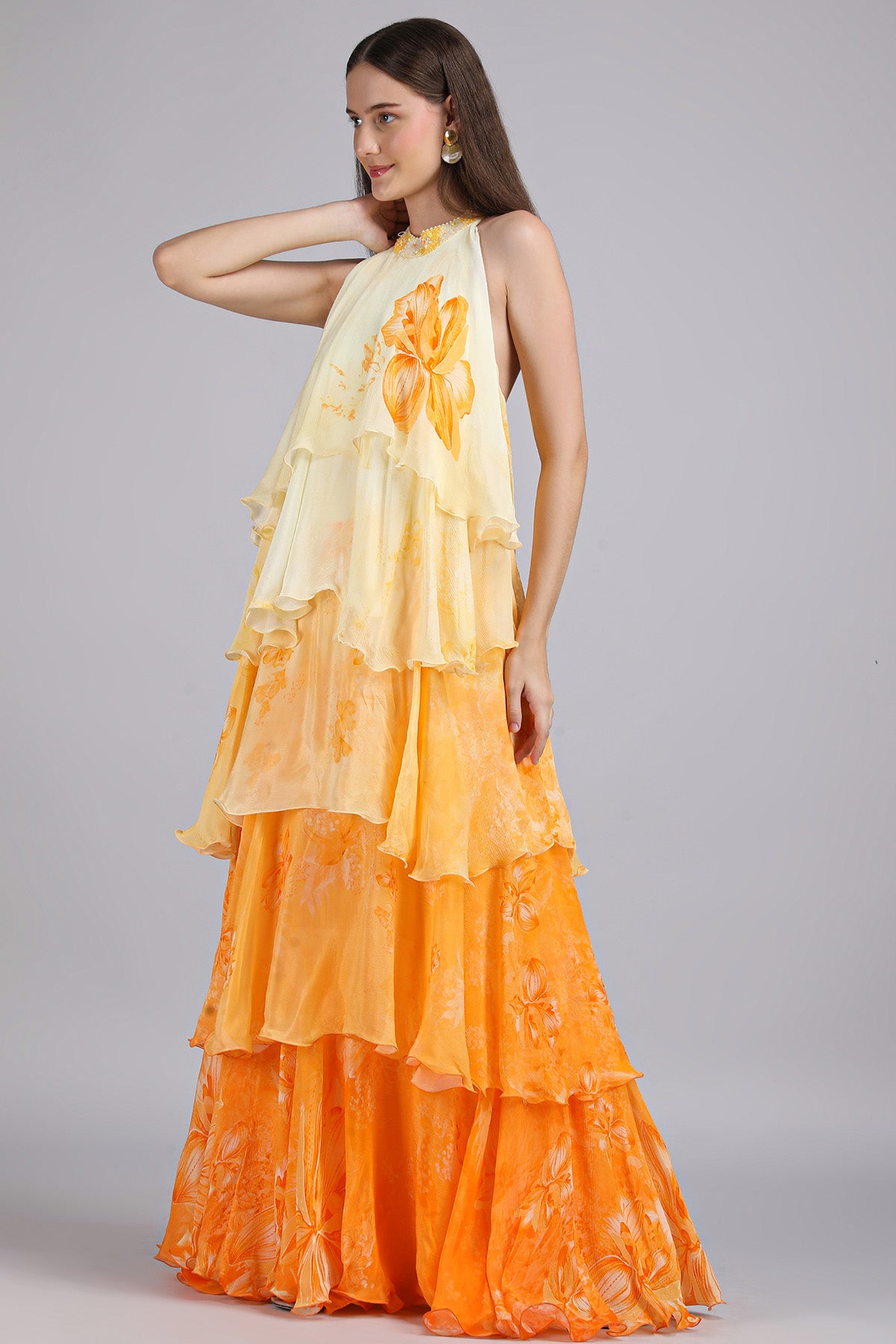 Yellow Five Layered Maxi Dress