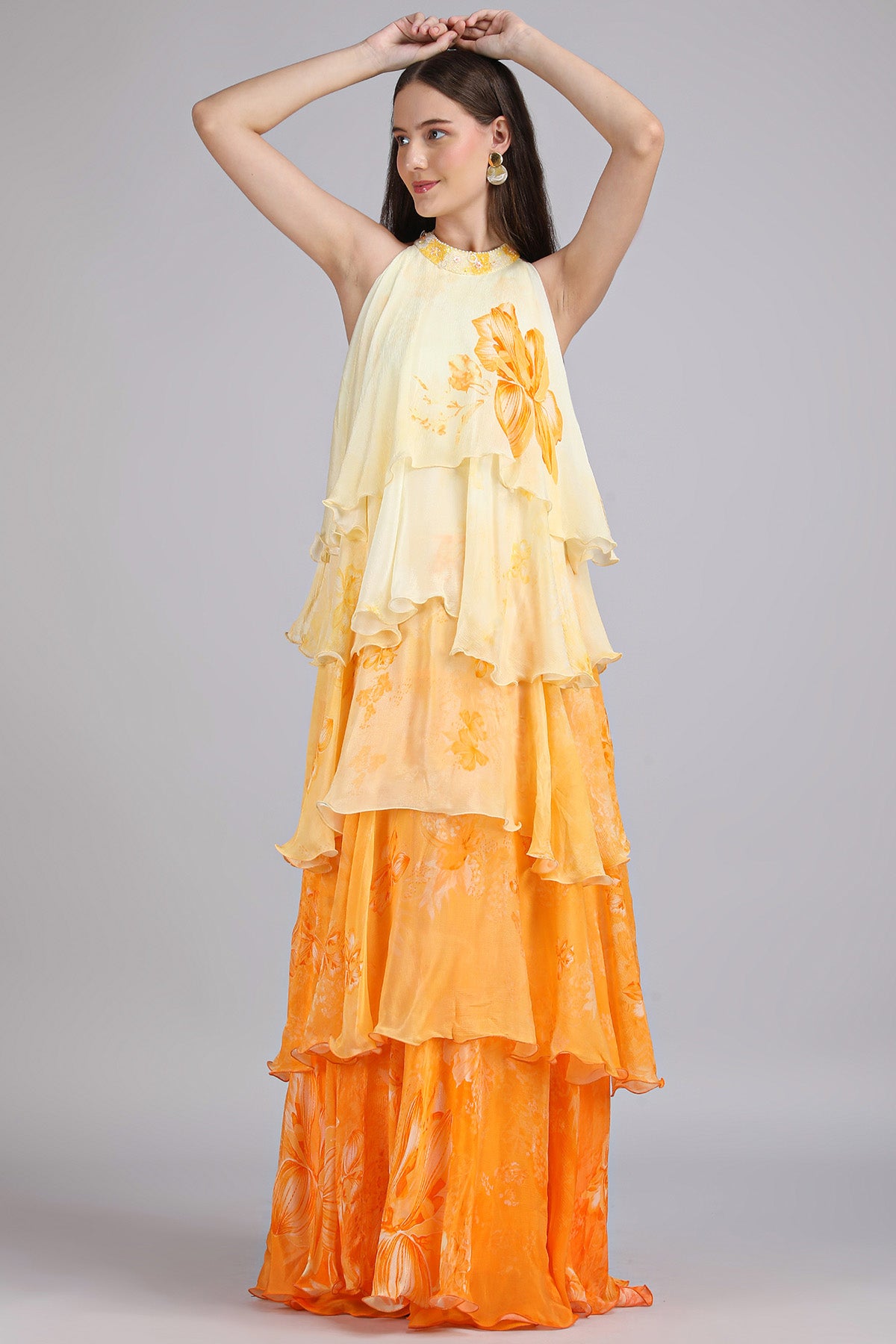 Yellow Five Layered Maxi Dress