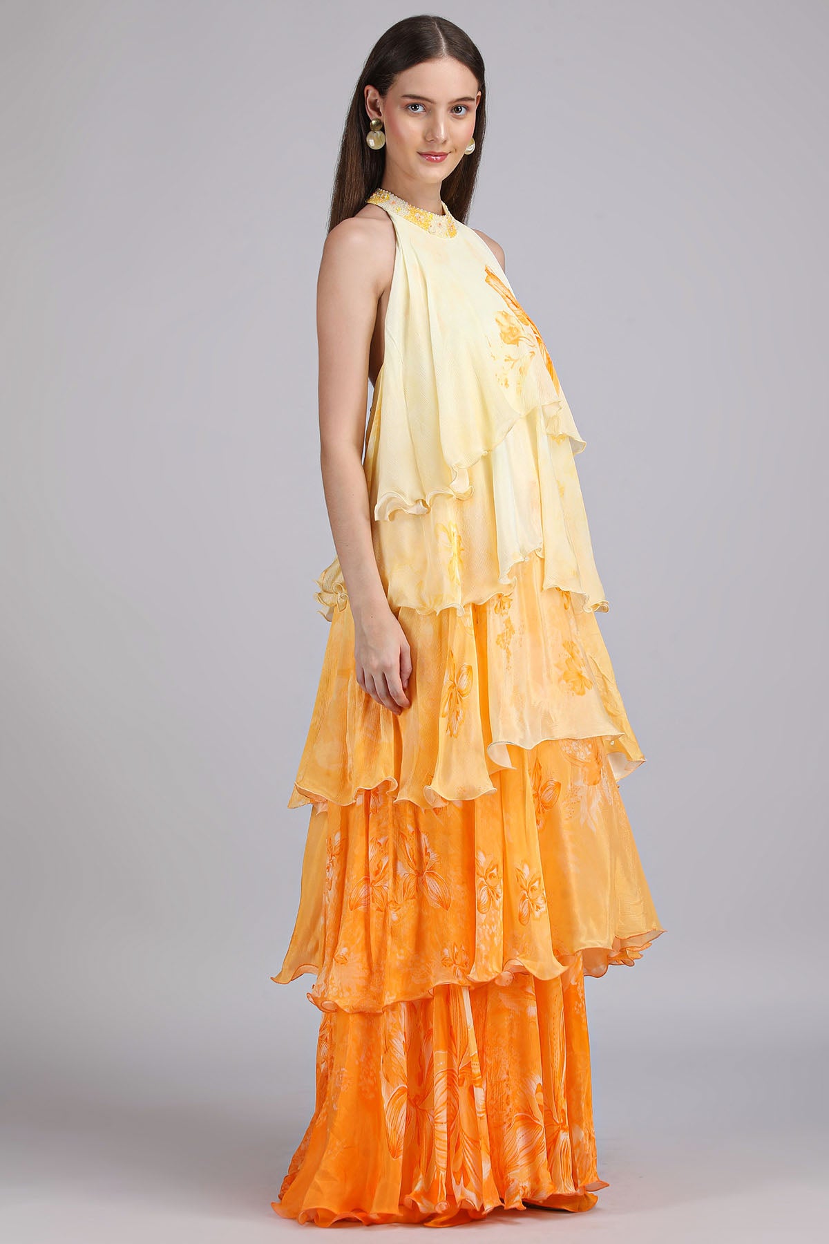 Yellow Five Layered Maxi Dress