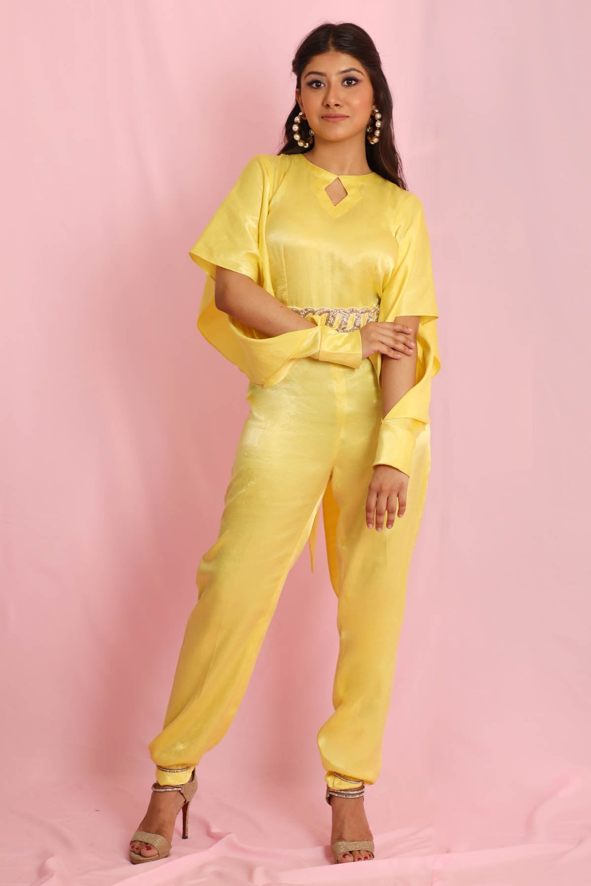 Deeya The Fashion House Yellow Flare Sleeves Jumpsuit for women online at ScrollnShops