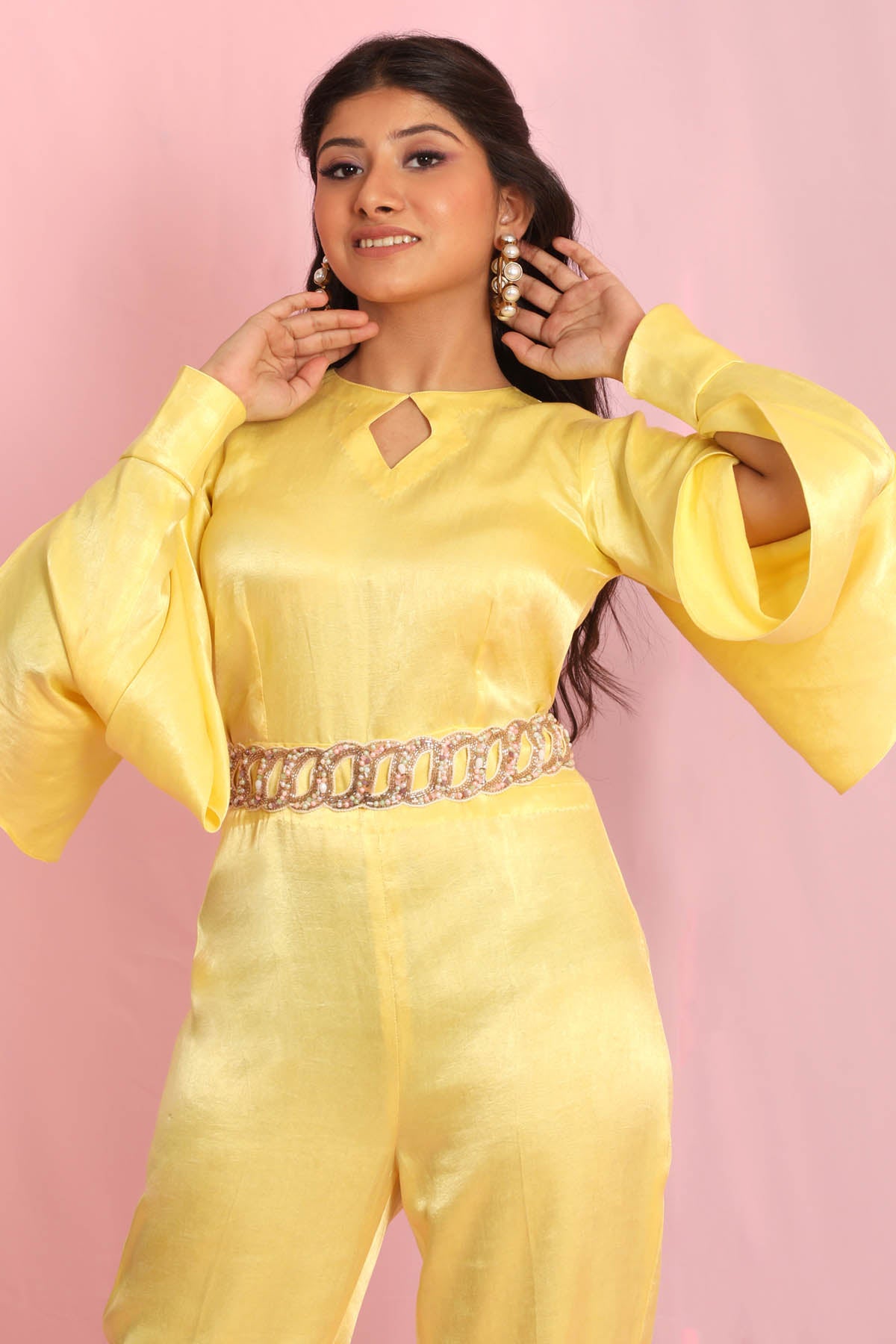 Yellow Flare Sleeves Jumpsuit