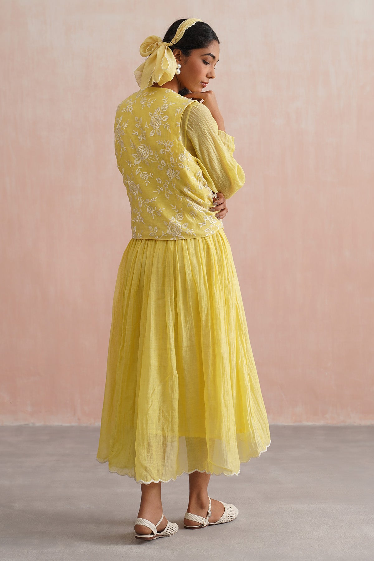 Yellow Flared Dress & Waistcoat