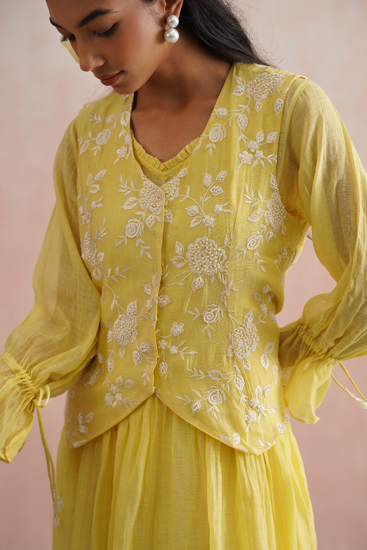 Yellow Flared Dress & Waistcoat