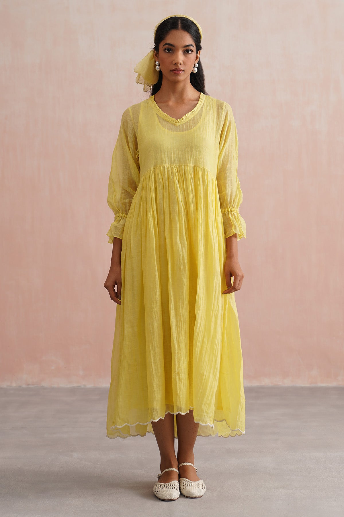 Yellow Flared Dress & Waistcoat