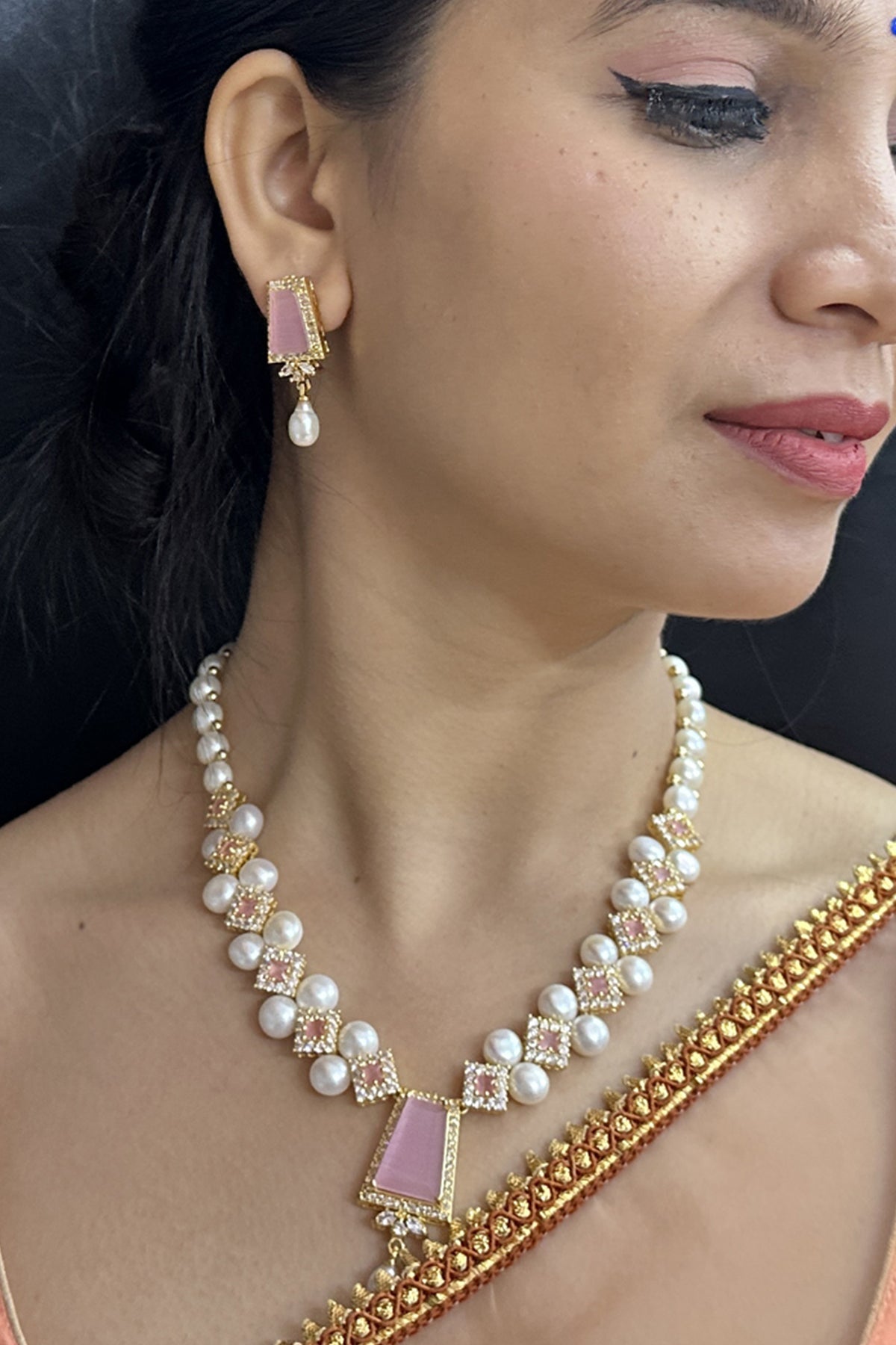 Buy Yellow Flat Pearl Jewellery Set for women by J Pearls online available at scrollnshops