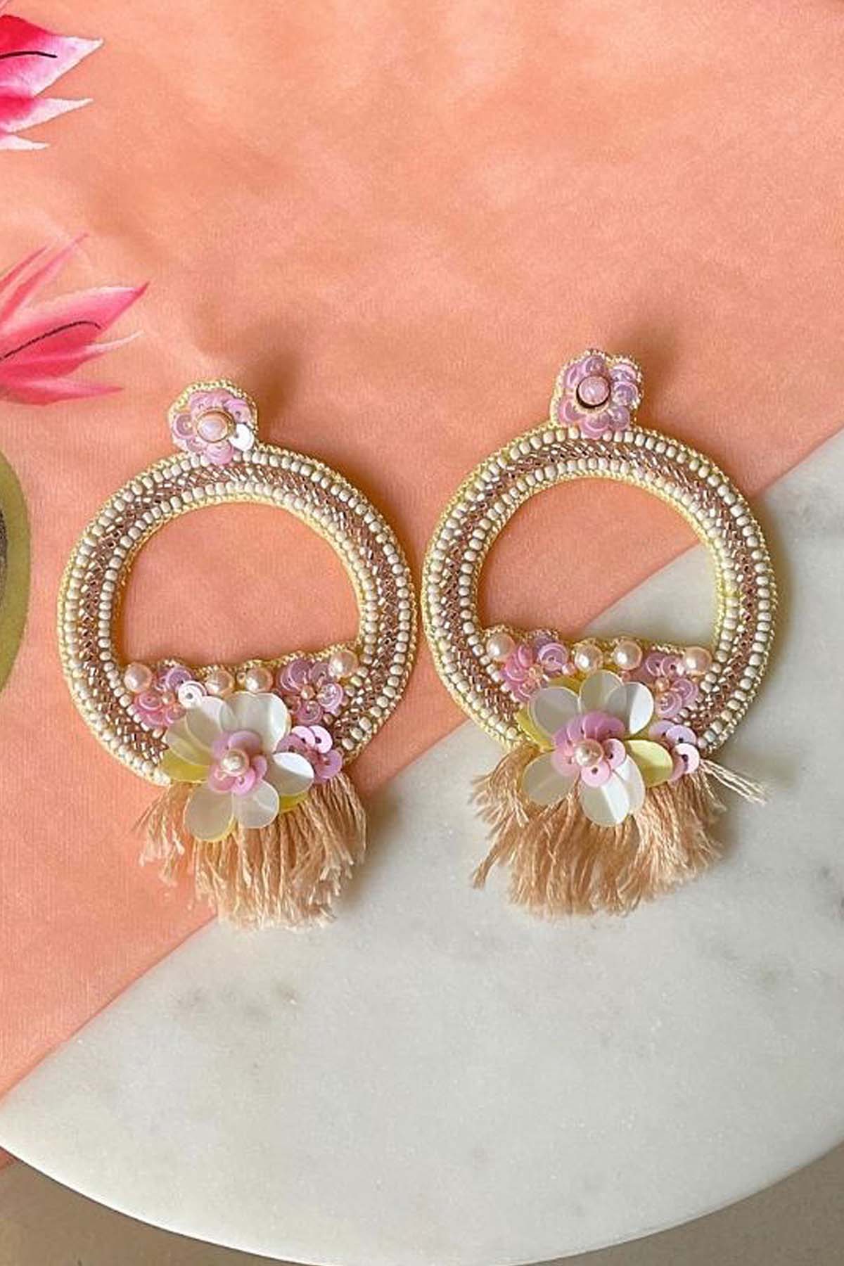 Yellow Floral Danglers Earrings