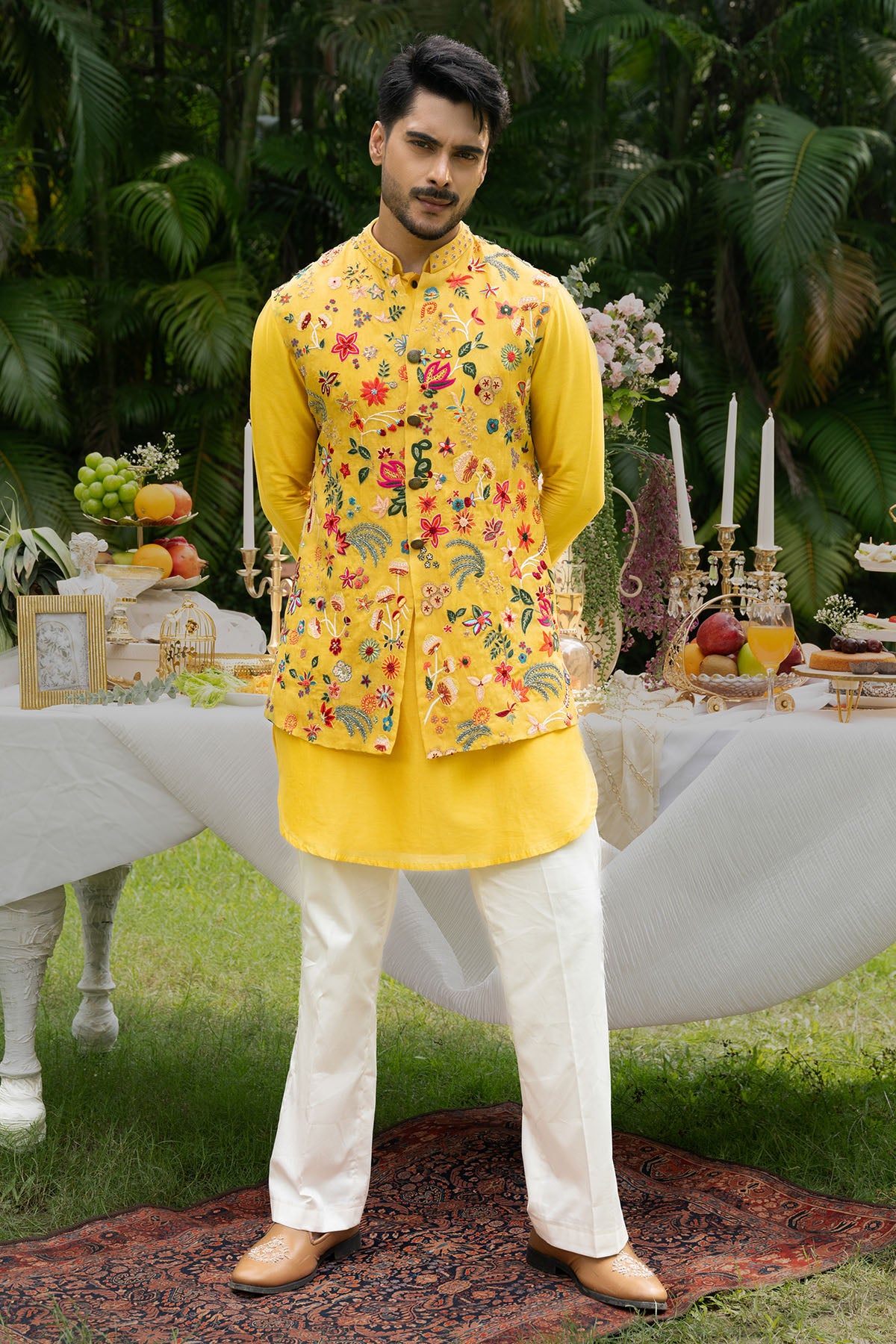 Yellow Floral Detail Kurta Set