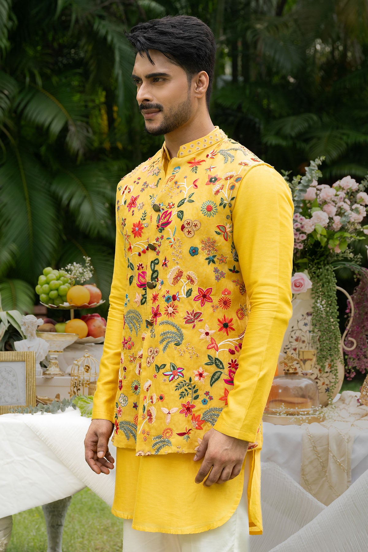 Yellow Floral Detail Kurta Set