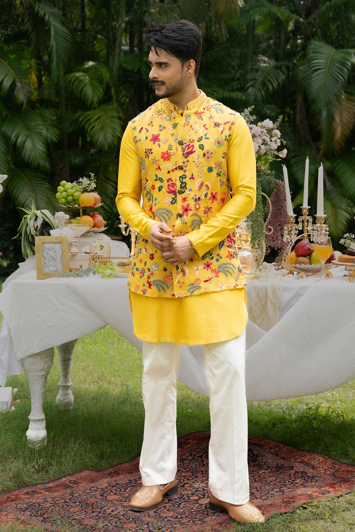 Yellow Floral Detail Kurta Set