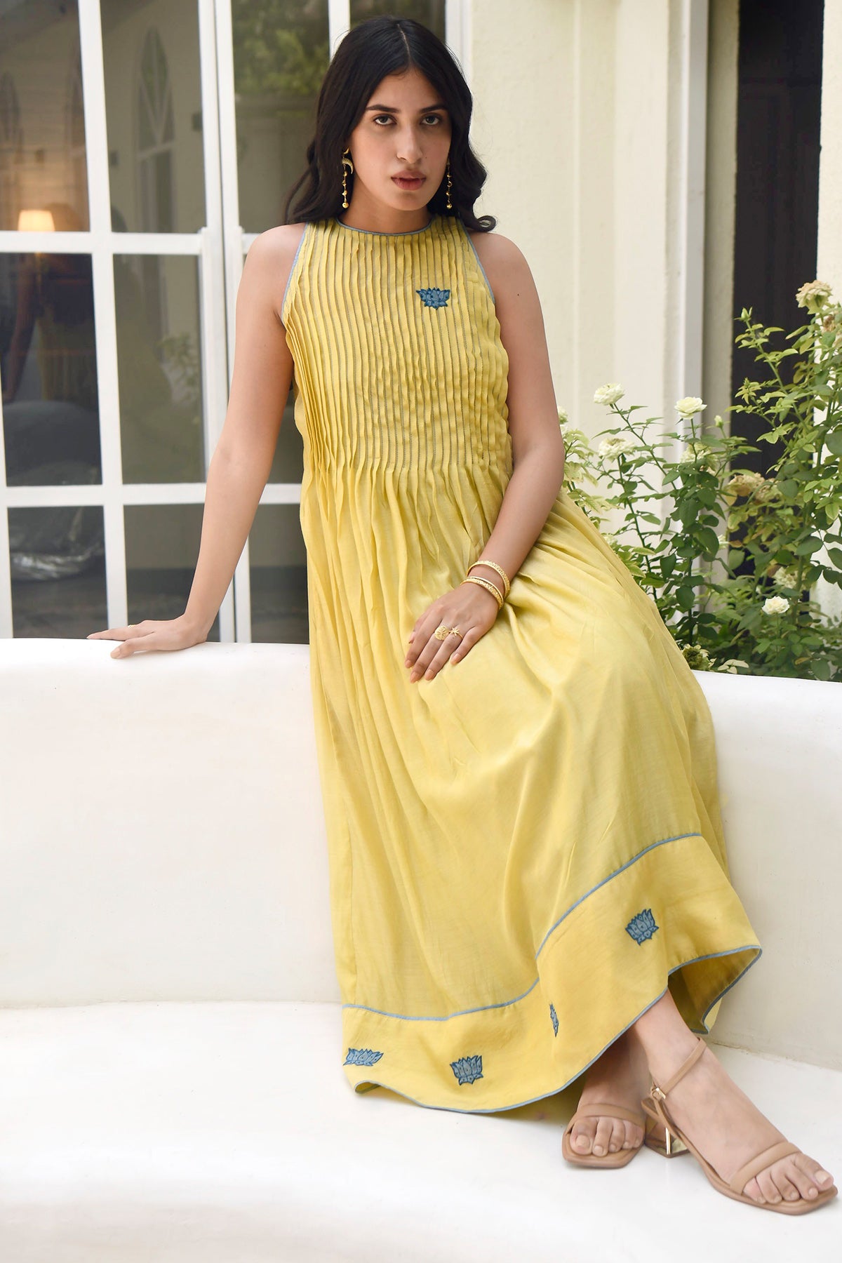 Yellow Floral Embroidered Dress