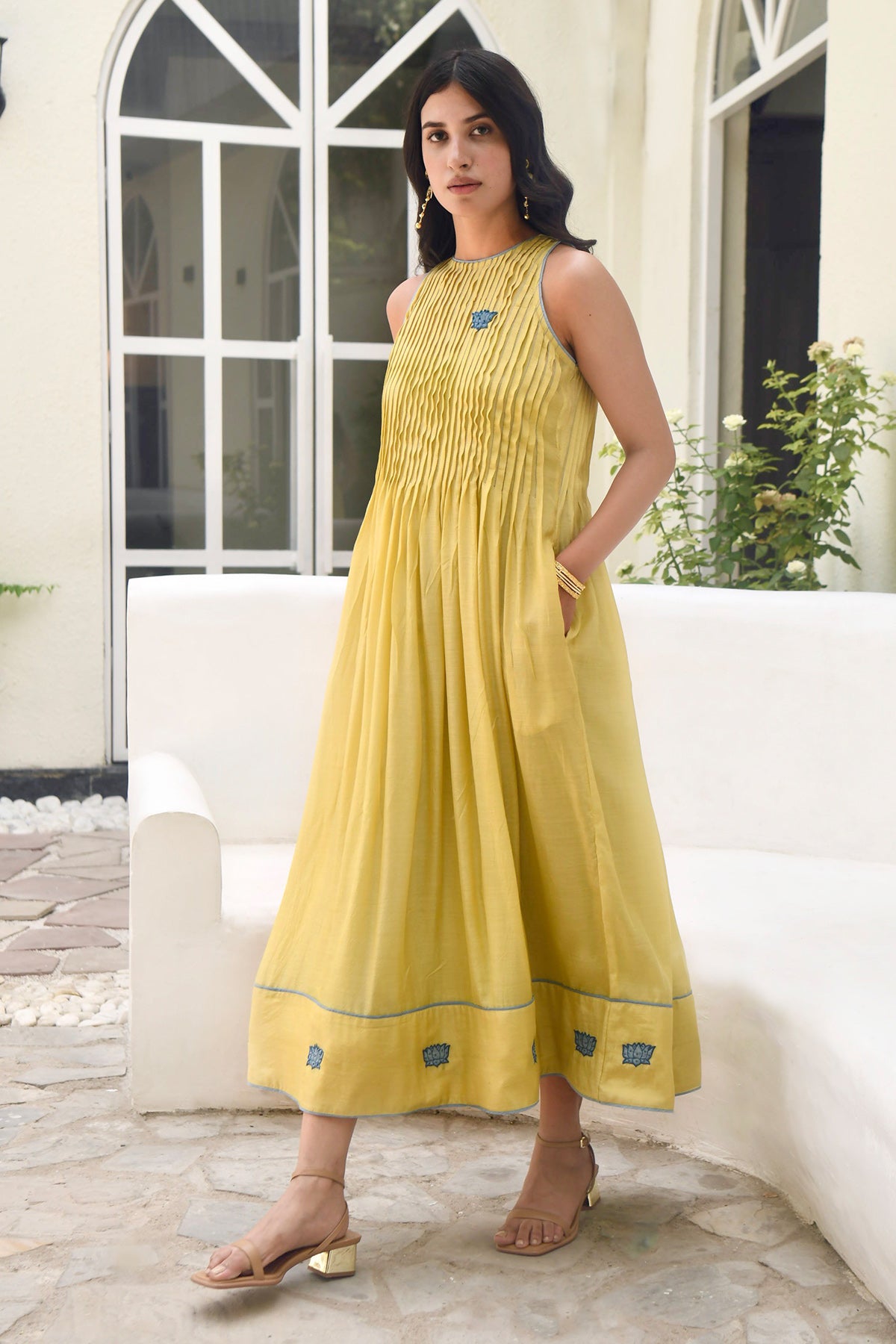 Yellow Floral Embroidered Dress