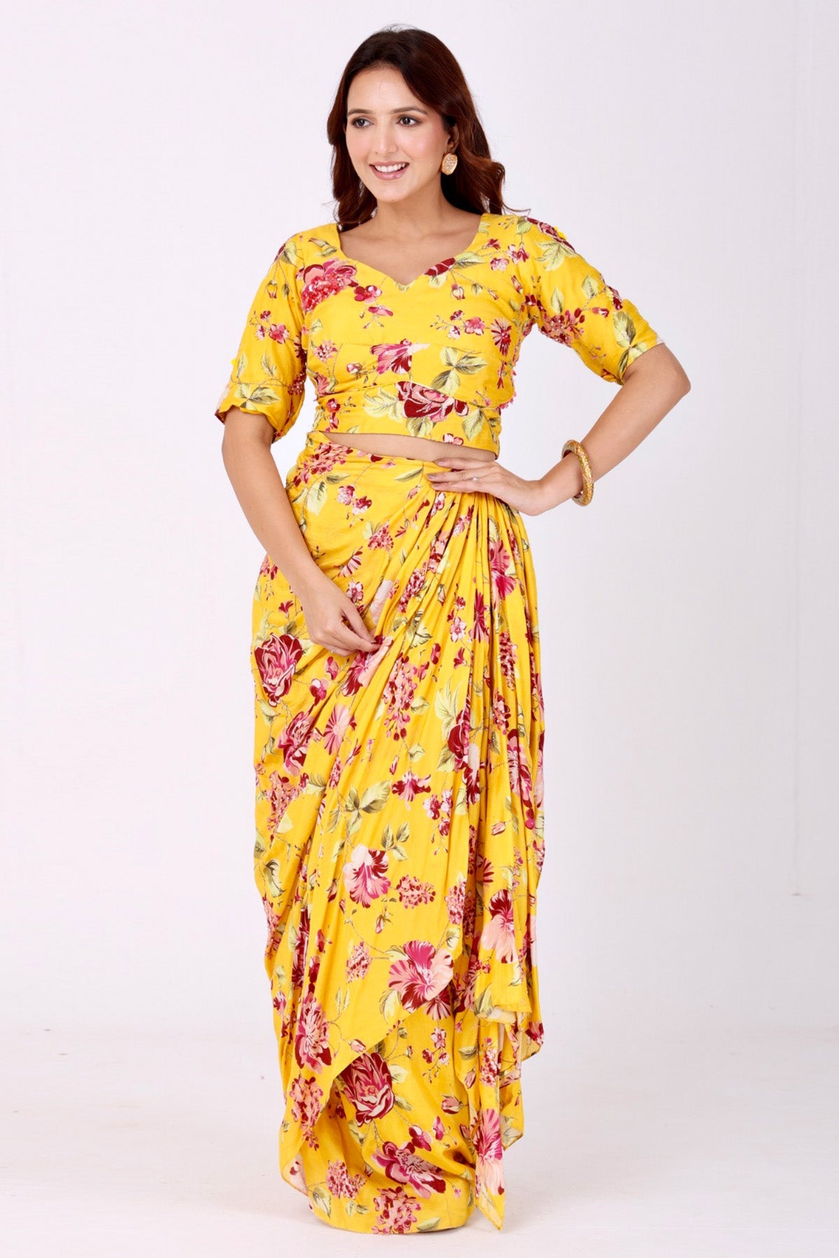 Buy Yellow Floral Indo-Western Set for women by Namita Sharma Designer online available at scrollnshops