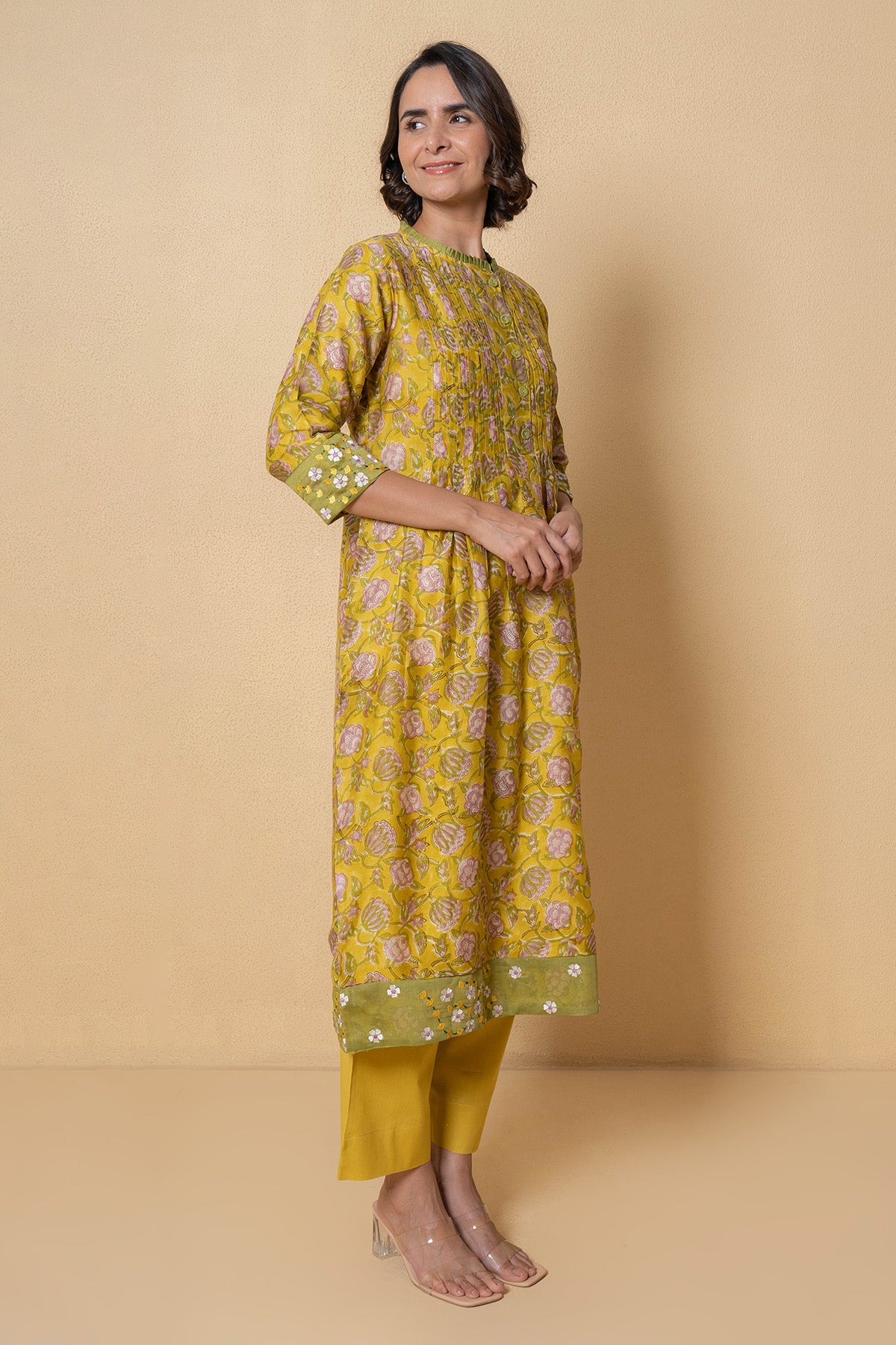 Yellow Floral Kurta And Pants