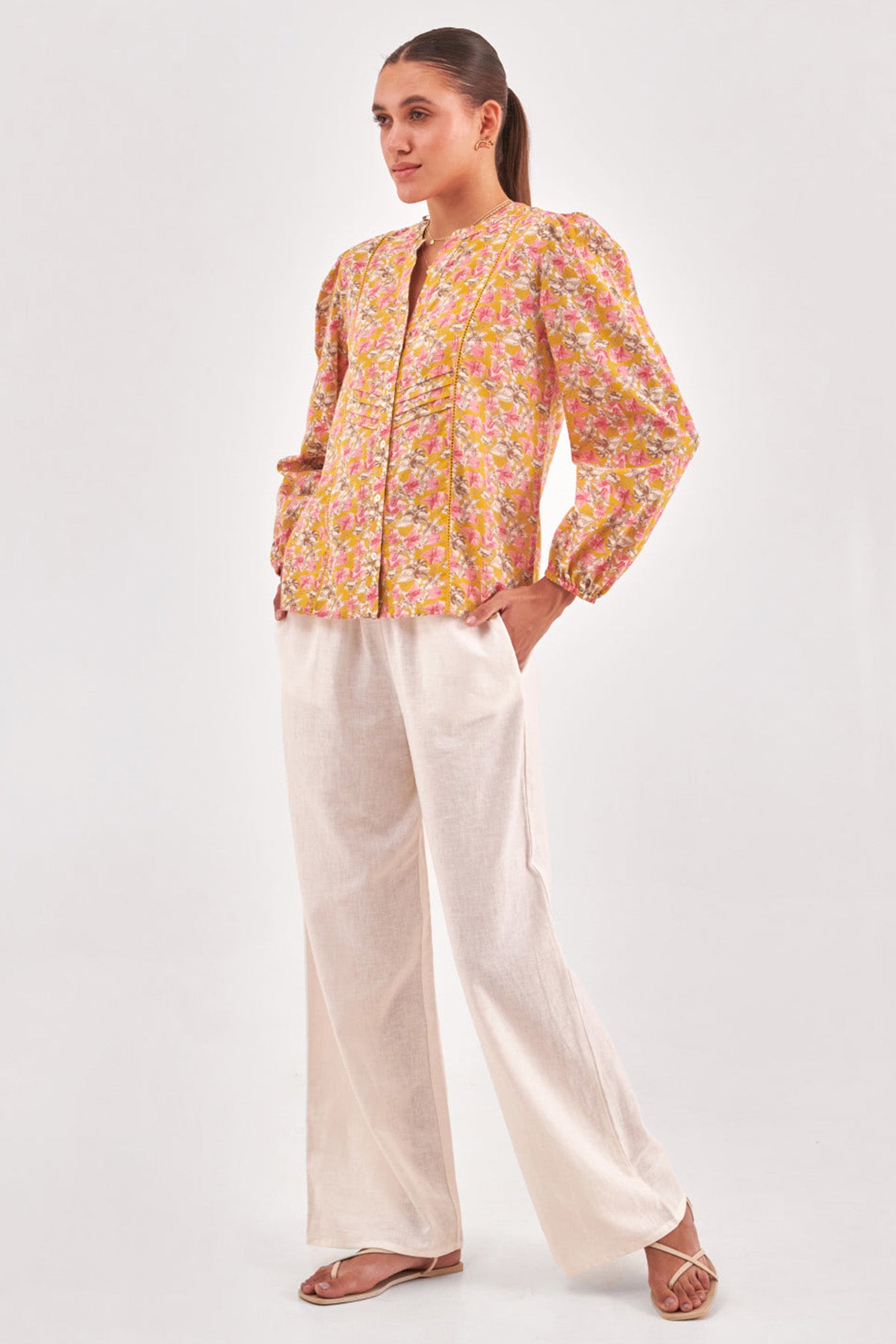 Yellow Floral Lace Inserts Top