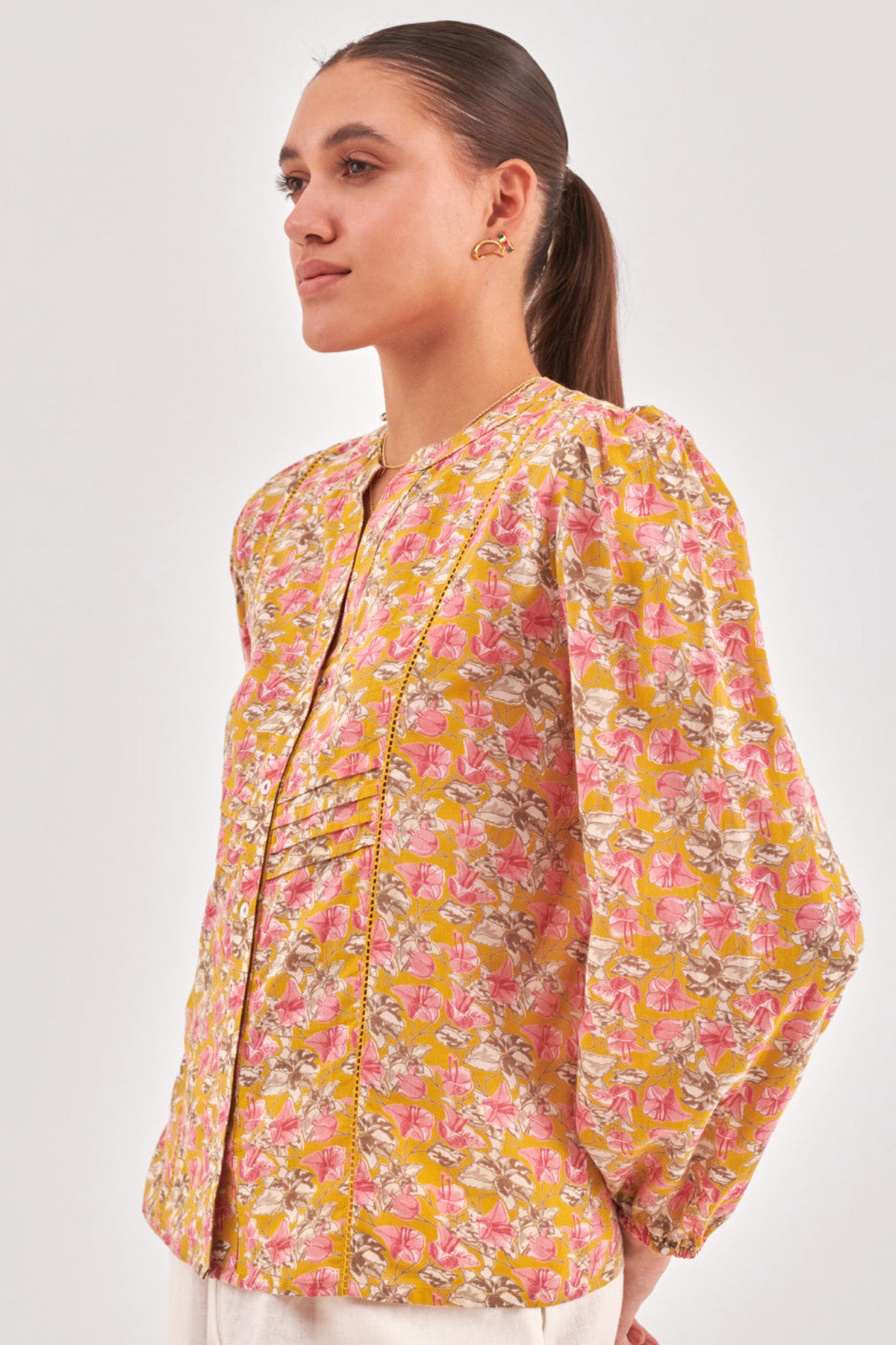 Yellow Floral Lace Inserts Top