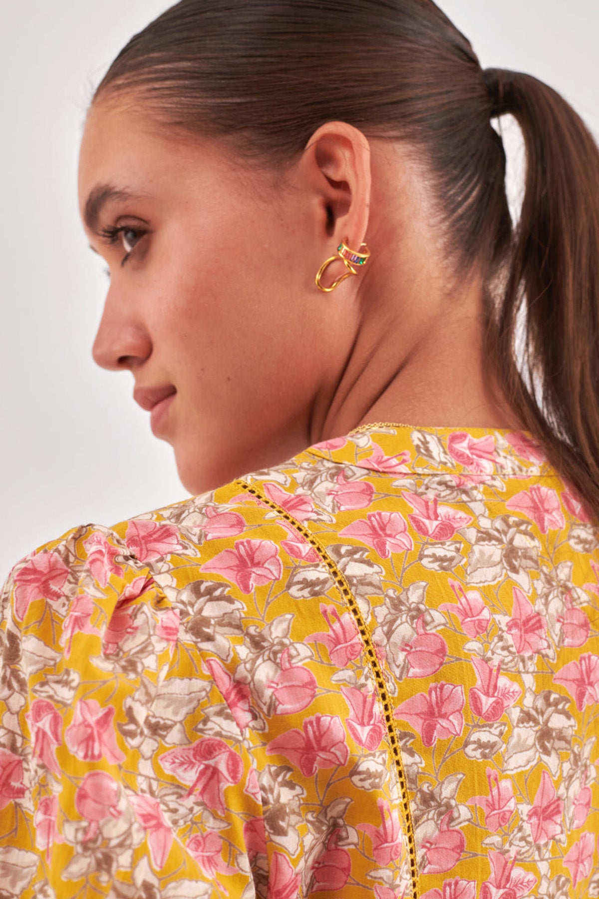 Yellow Floral Lace Inserts Top