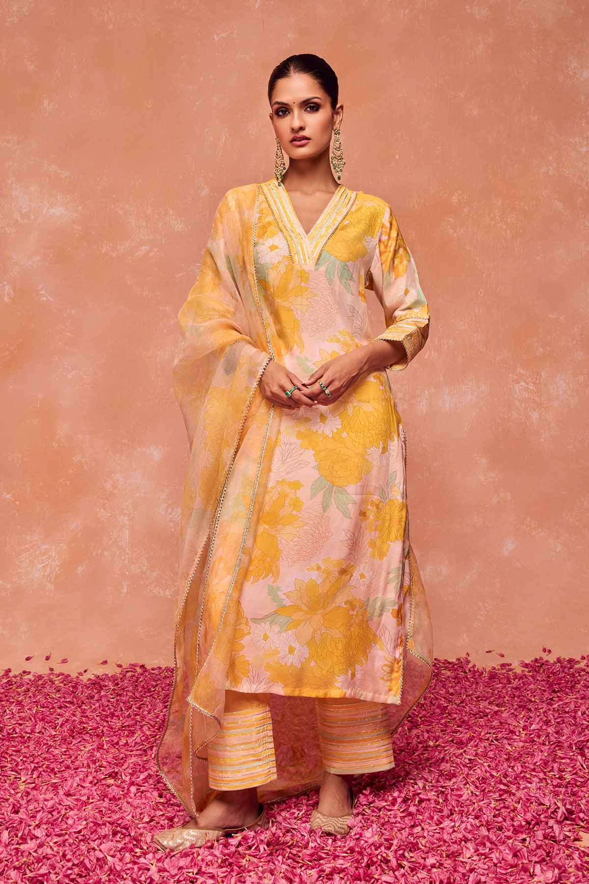 Buy Yellow Floral Print Palazzo Set by Dohr India for women online at ScrollnShops