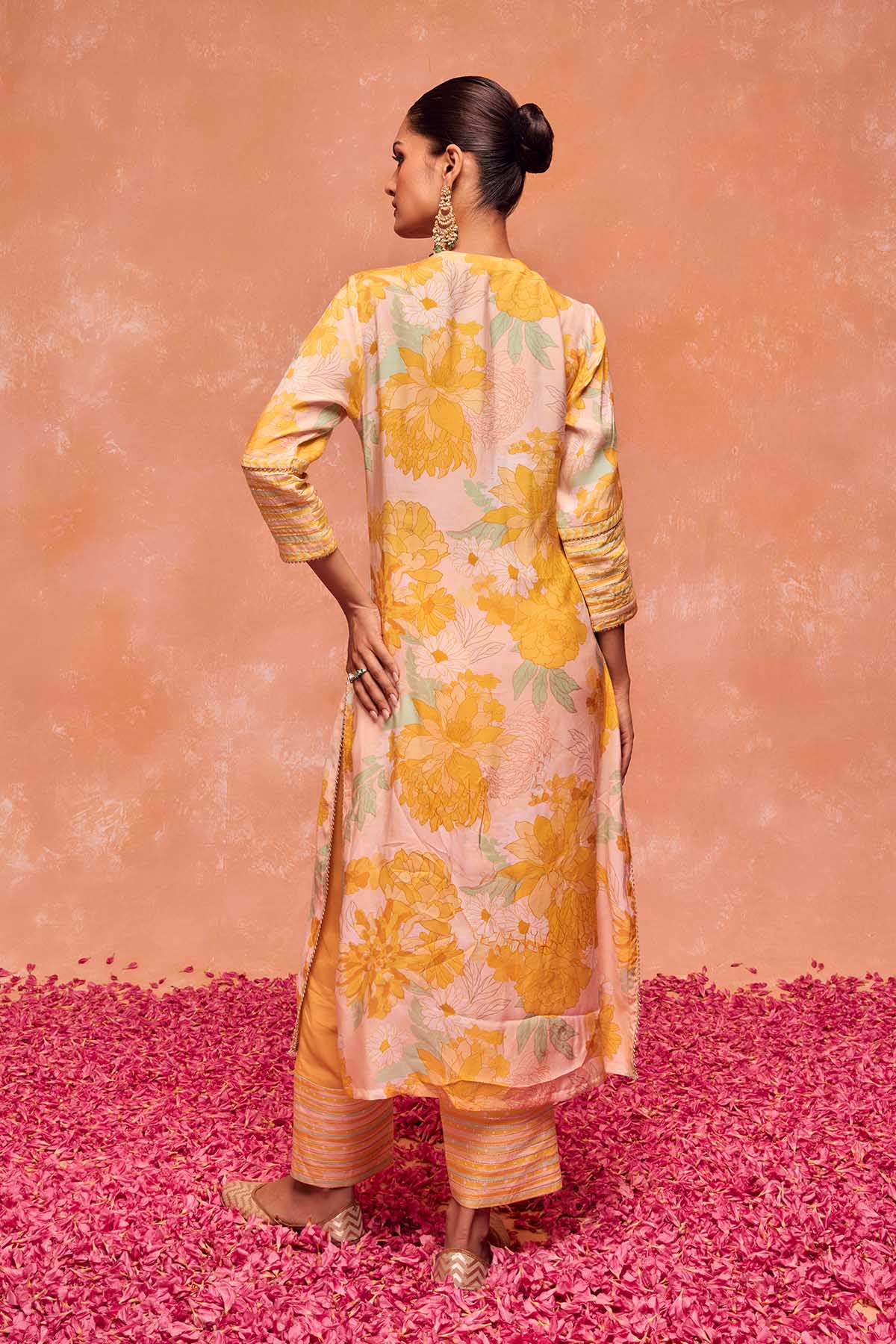 Yellow Floral Print Palazzo Set