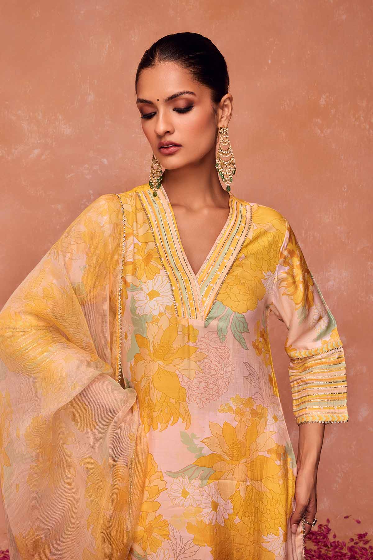Yellow Floral Print Palazzo Set