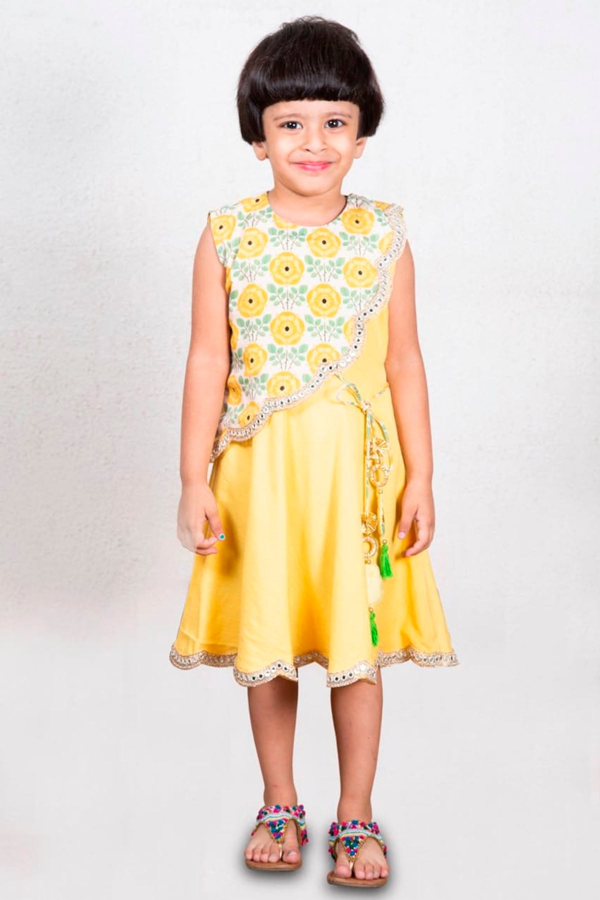 Designer Little Brats Yellow Floral Printed Dress For Kids Available online at ScrollnShops