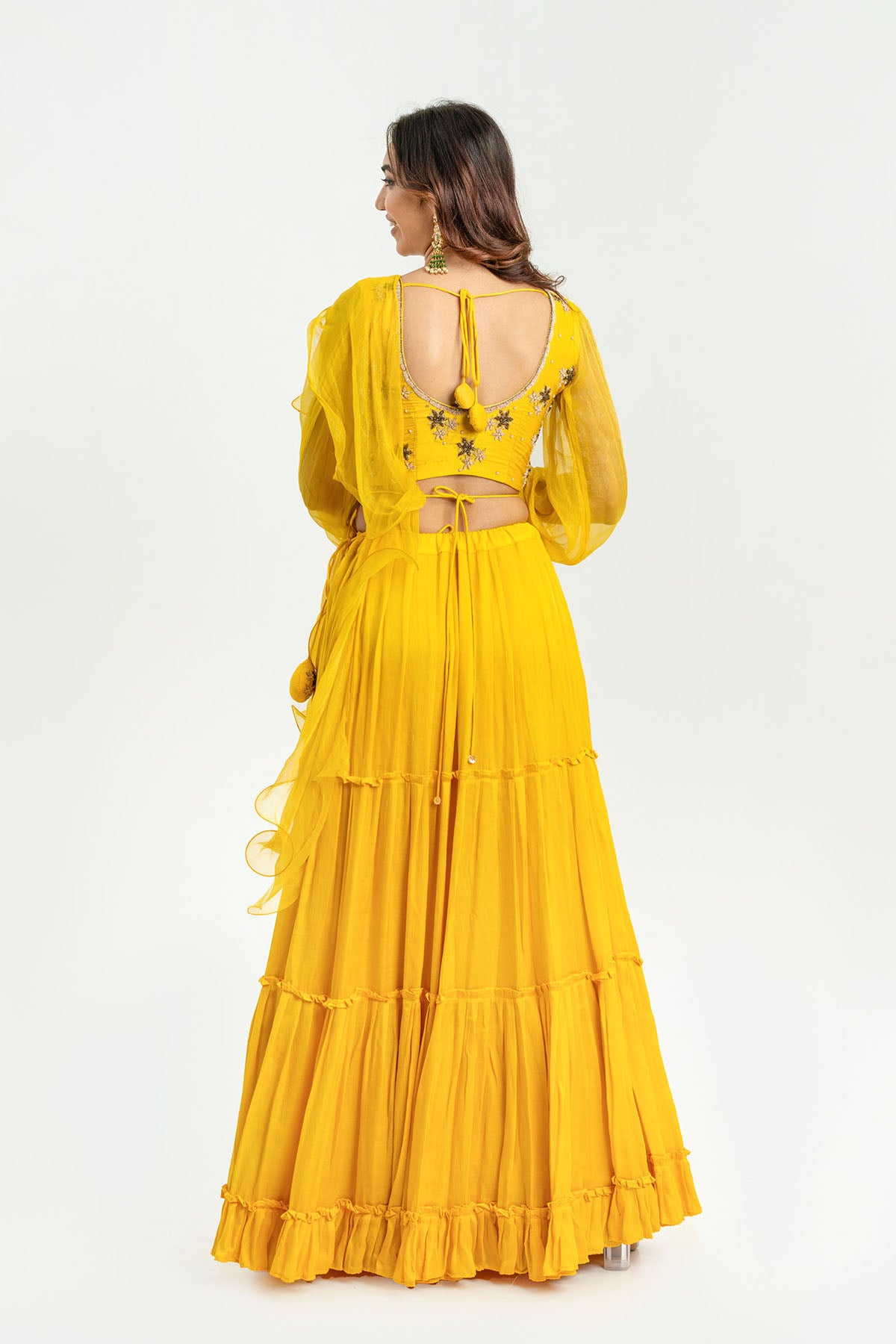 Yellow Floral Ruffle Lehenga Set