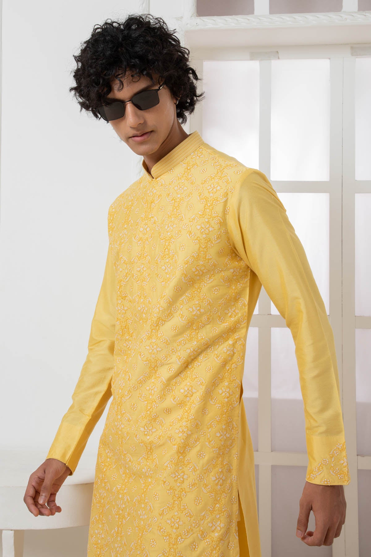 Yellow Floral Thread Kurta Set