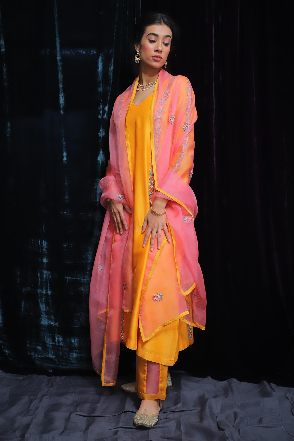 Buy Floral Thread Yellow Kurta Set by House Of 87 for women online at ScrollnShops