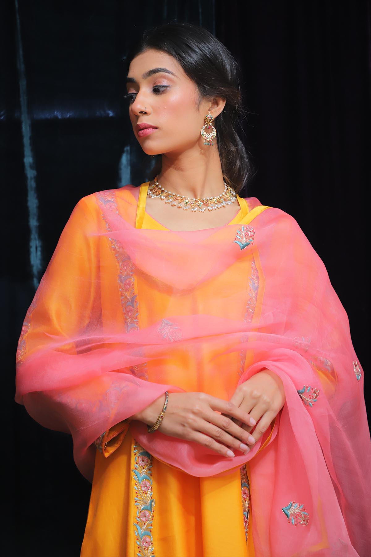 Floral Thread Yellow Kurta Set