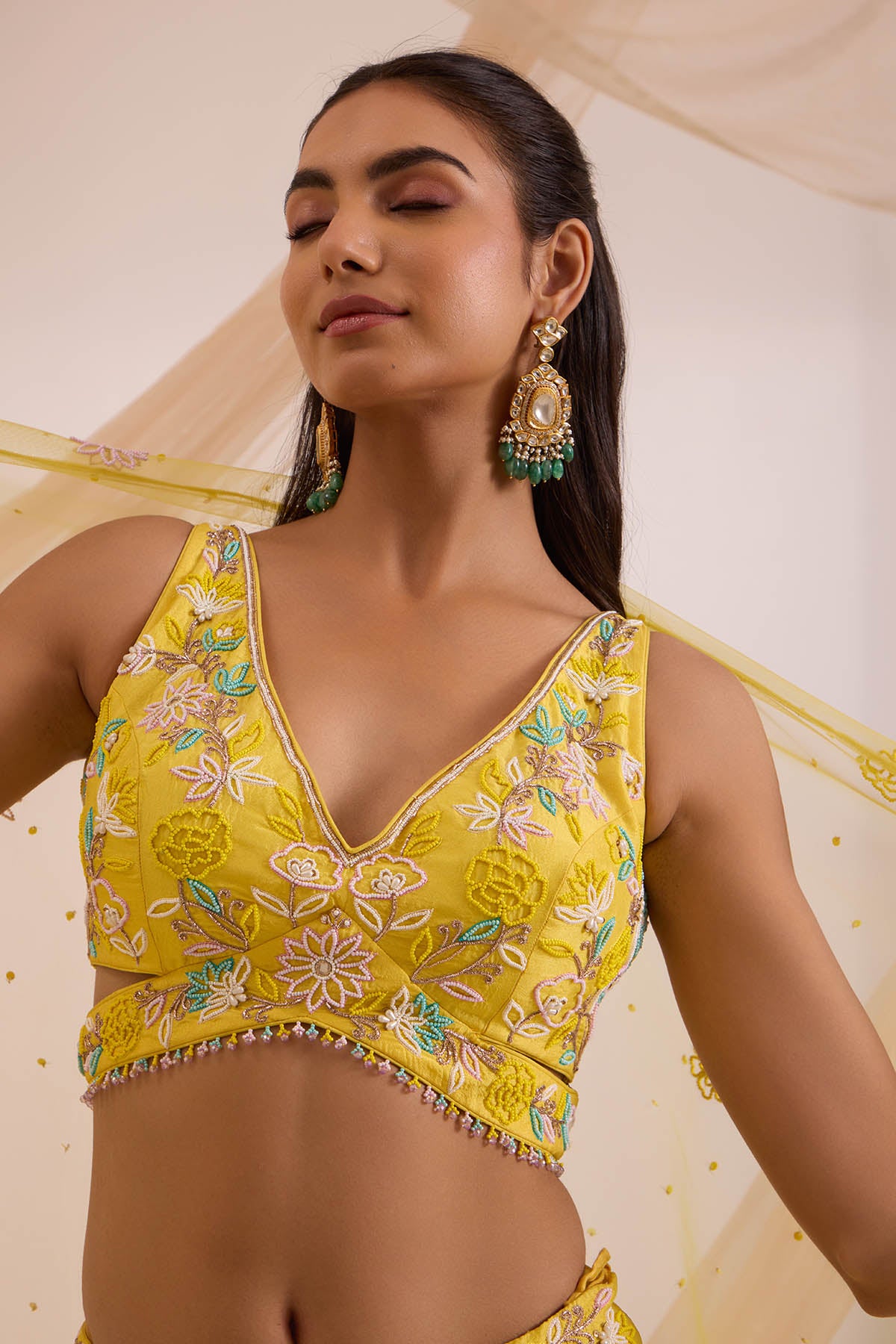 Yellow Floral Work Anarkali Set