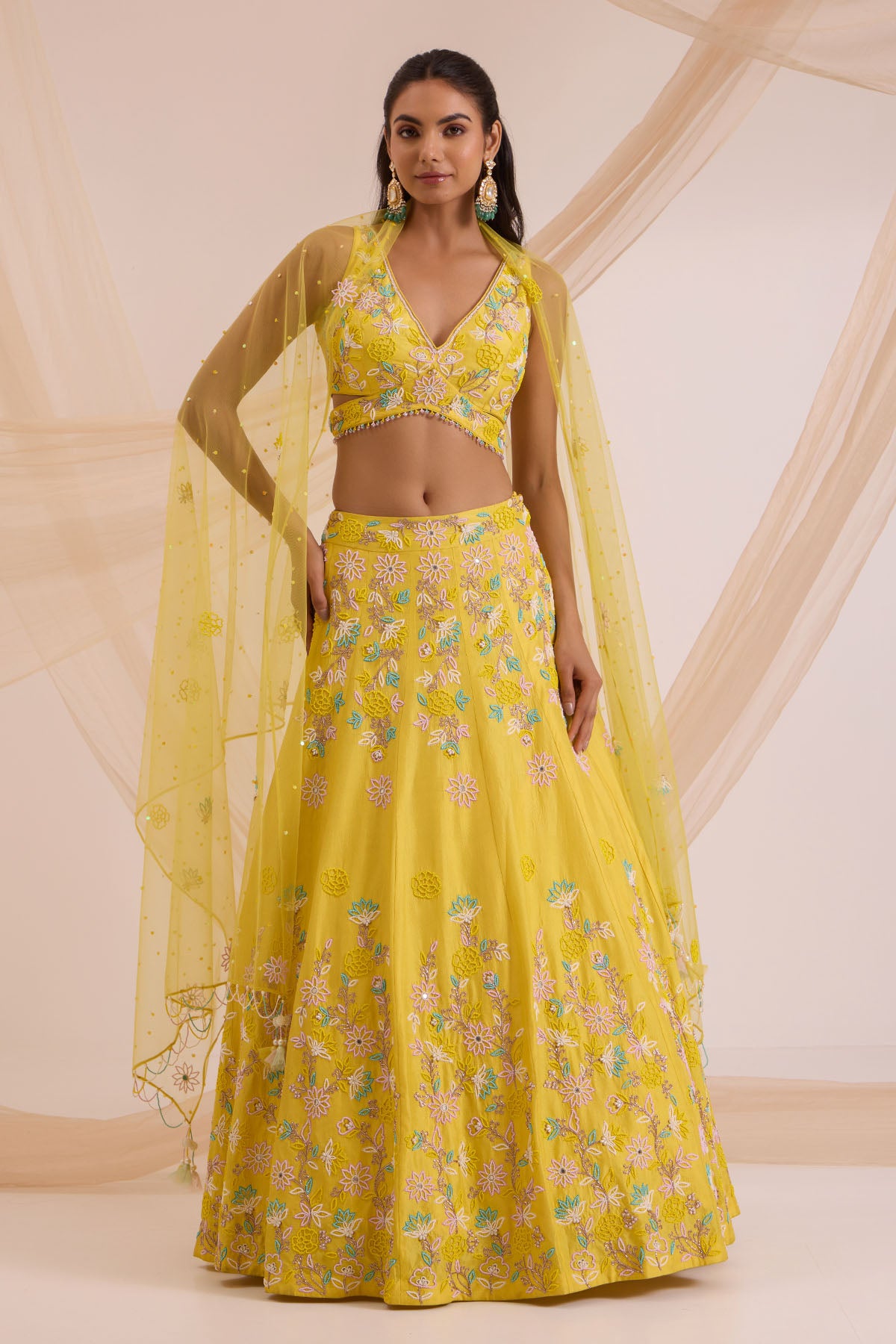 Yellow Floral Work Anarkali Set