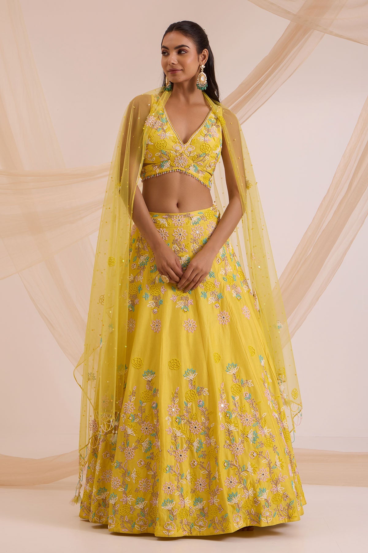 Buy Yellow Floral Work Anarkali Set by Nitisha Kashyap for women online at ScrollnShops