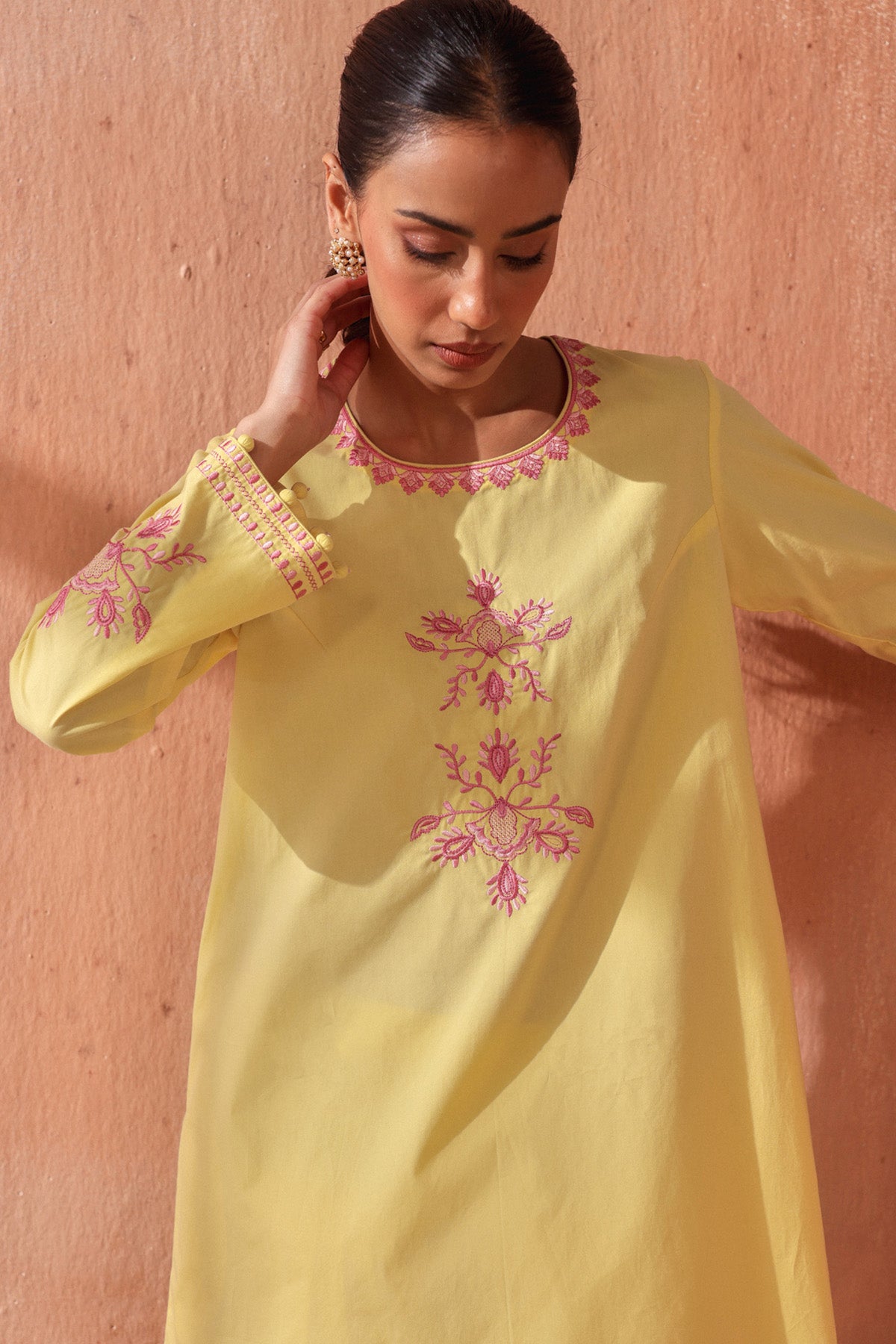 Yellow Floral Work Kurta Set
