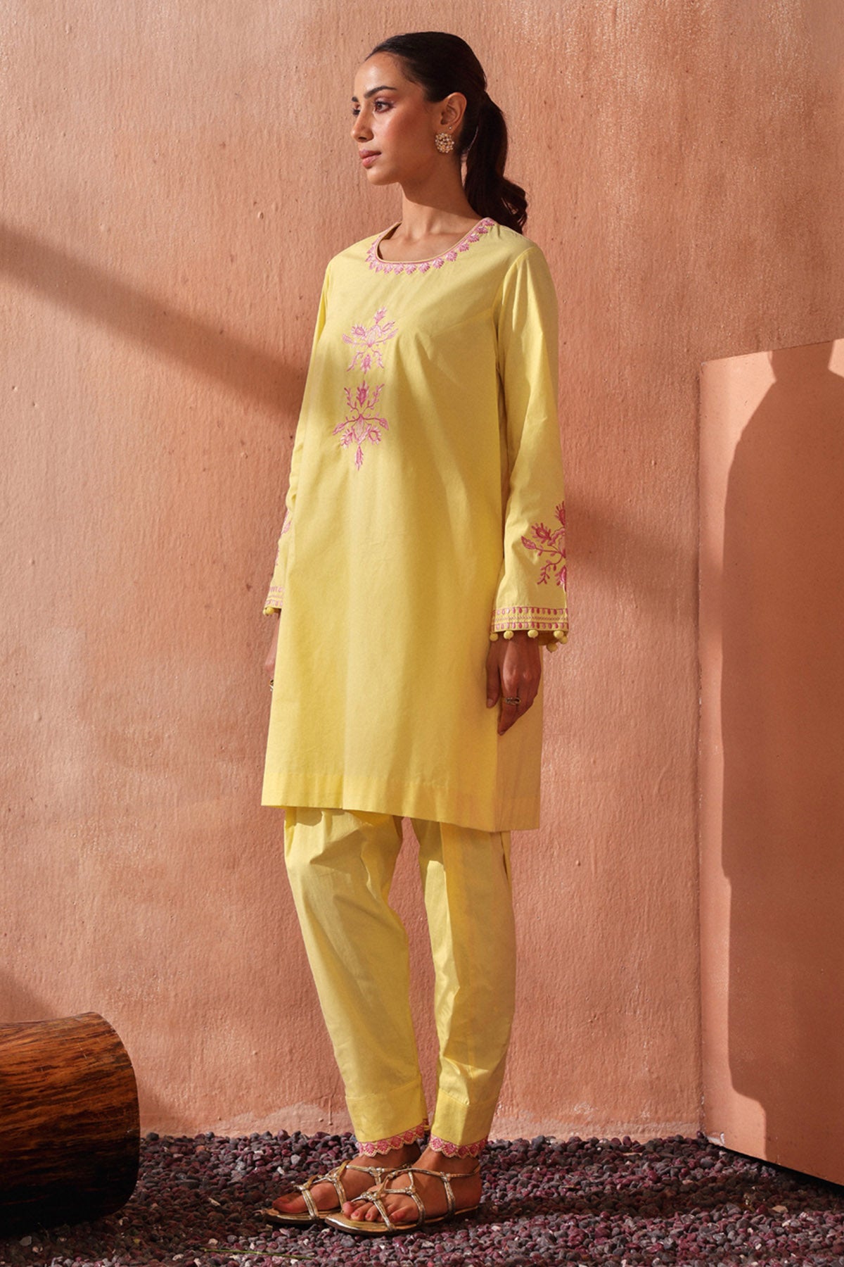 Yellow Floral Work Kurta Set