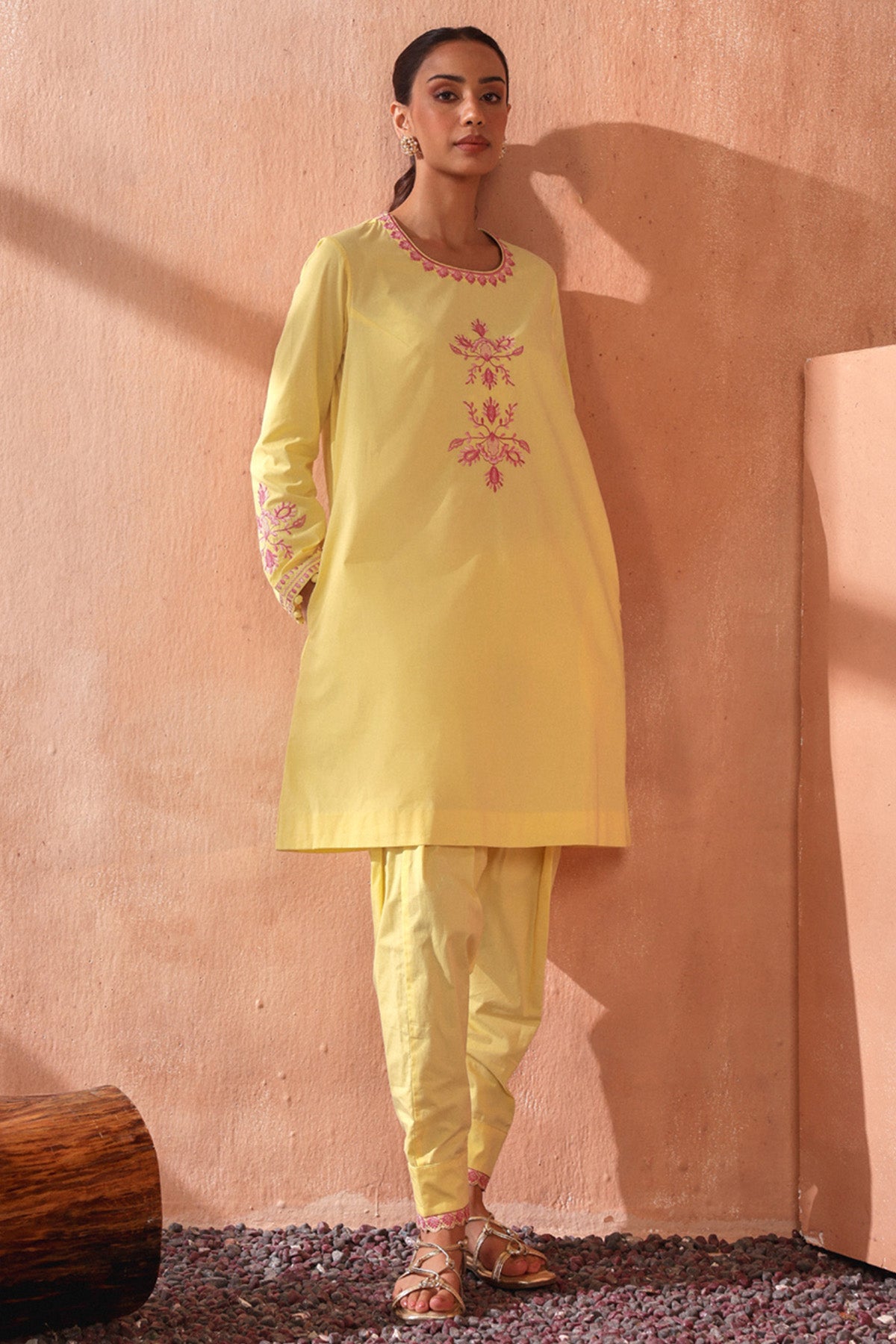 Yellow Floral Work Kurta Set