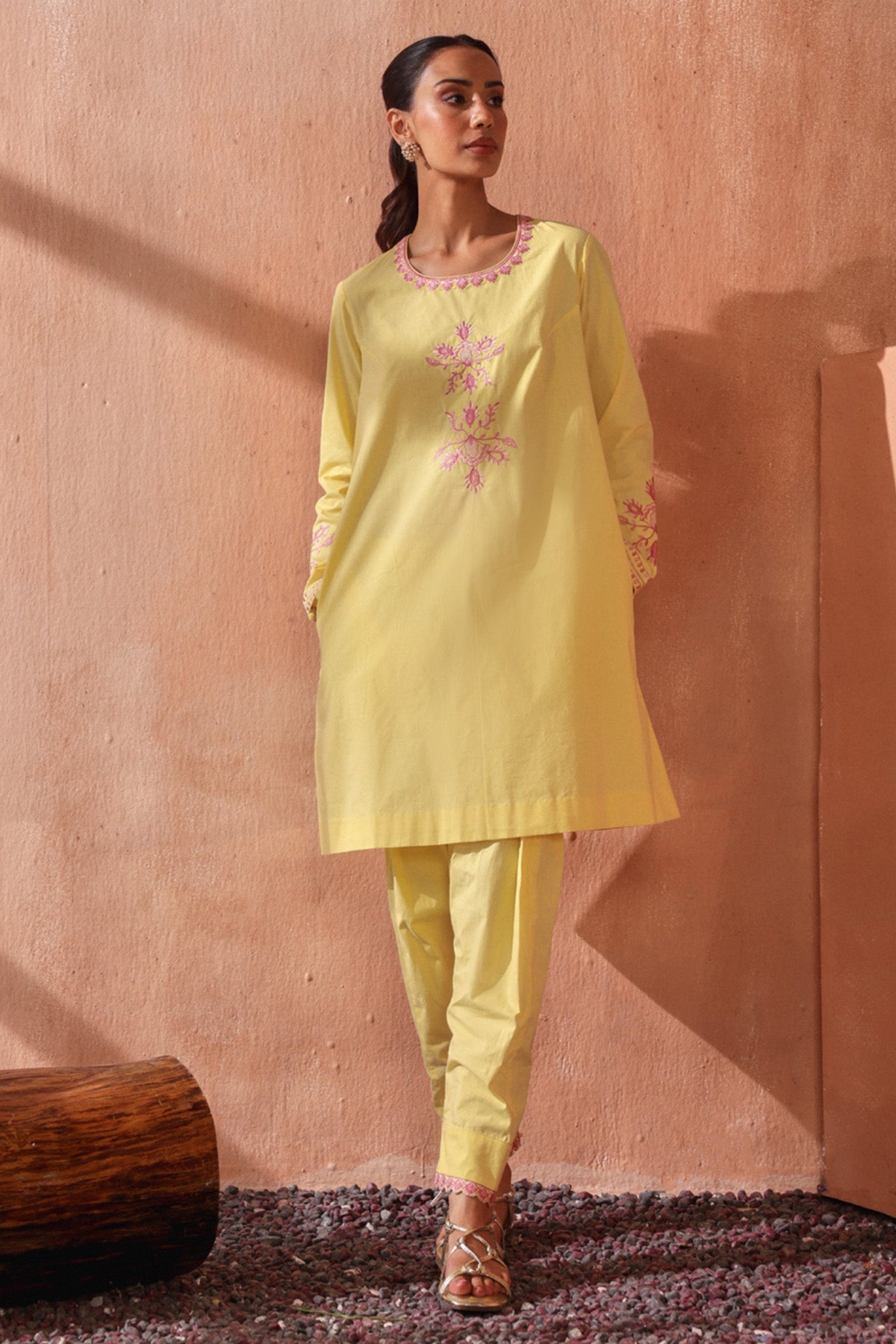 Buy Yellow Floral Work Kurta Set by Seema Nanda for women online at ScrollnShops