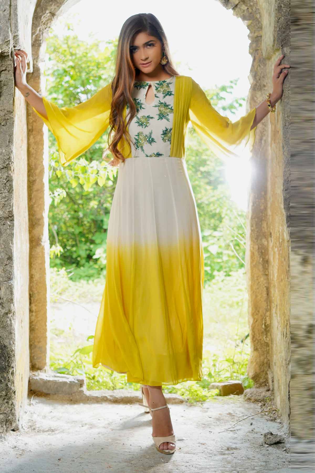 Yellow French Knot Midi Dress - Main Image