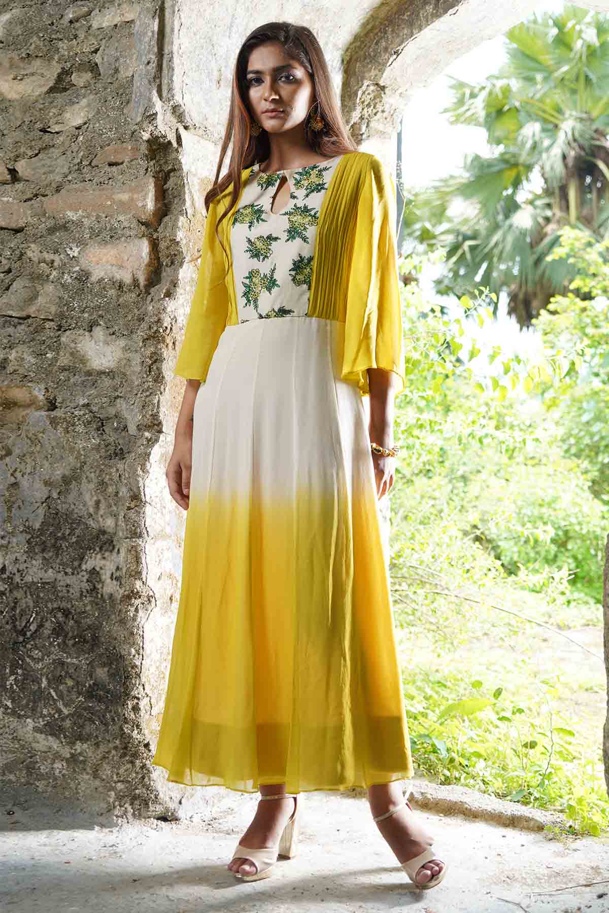 Yellow French Knot Midi Dress