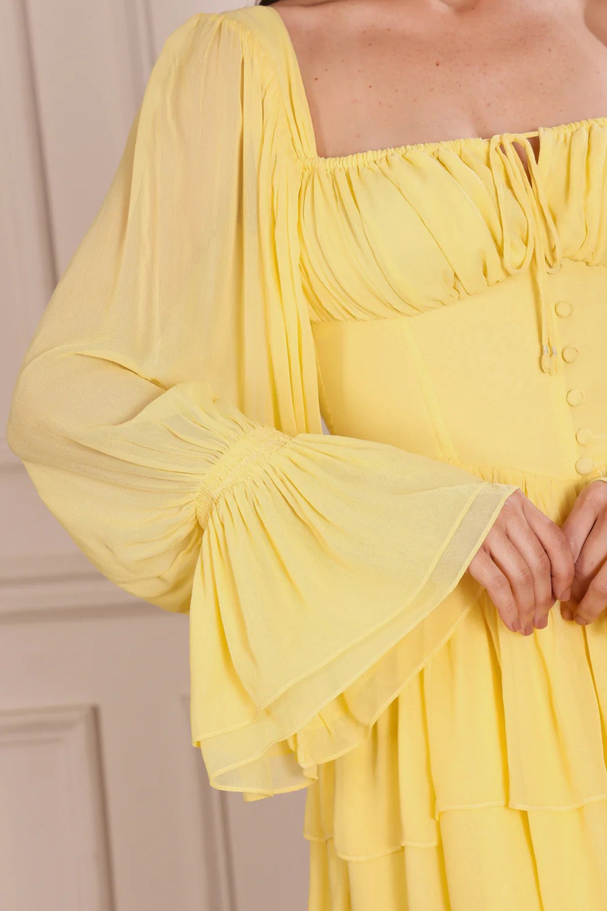 Yellow Frill Sleeves Mini Dress