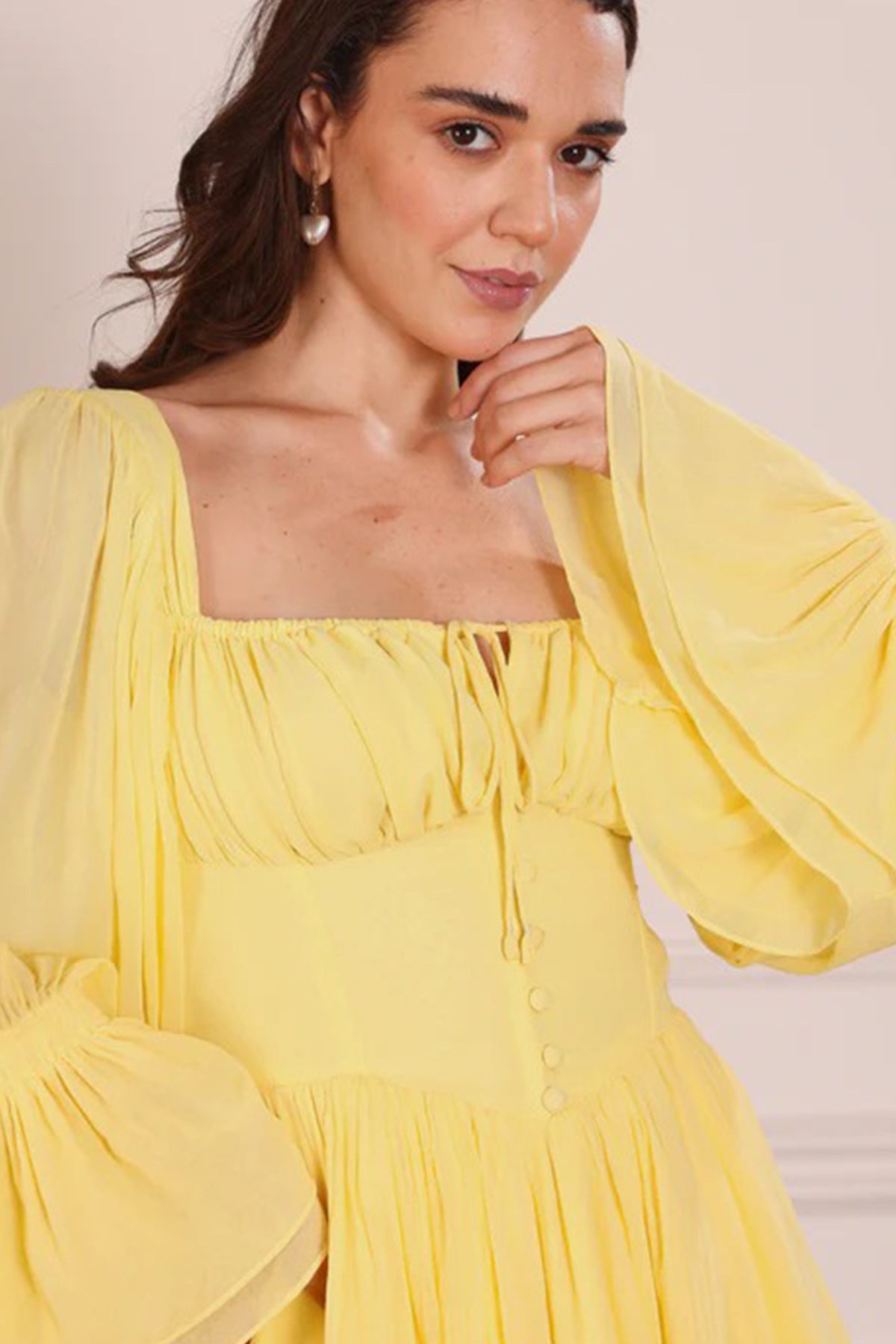 Yellow Frill Sleeves Mini Dress